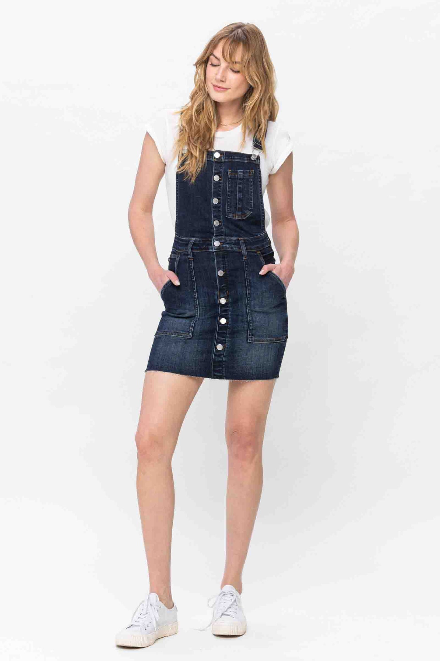 High Waist Denim Overall Skirt Dark Blue by Judy Blue