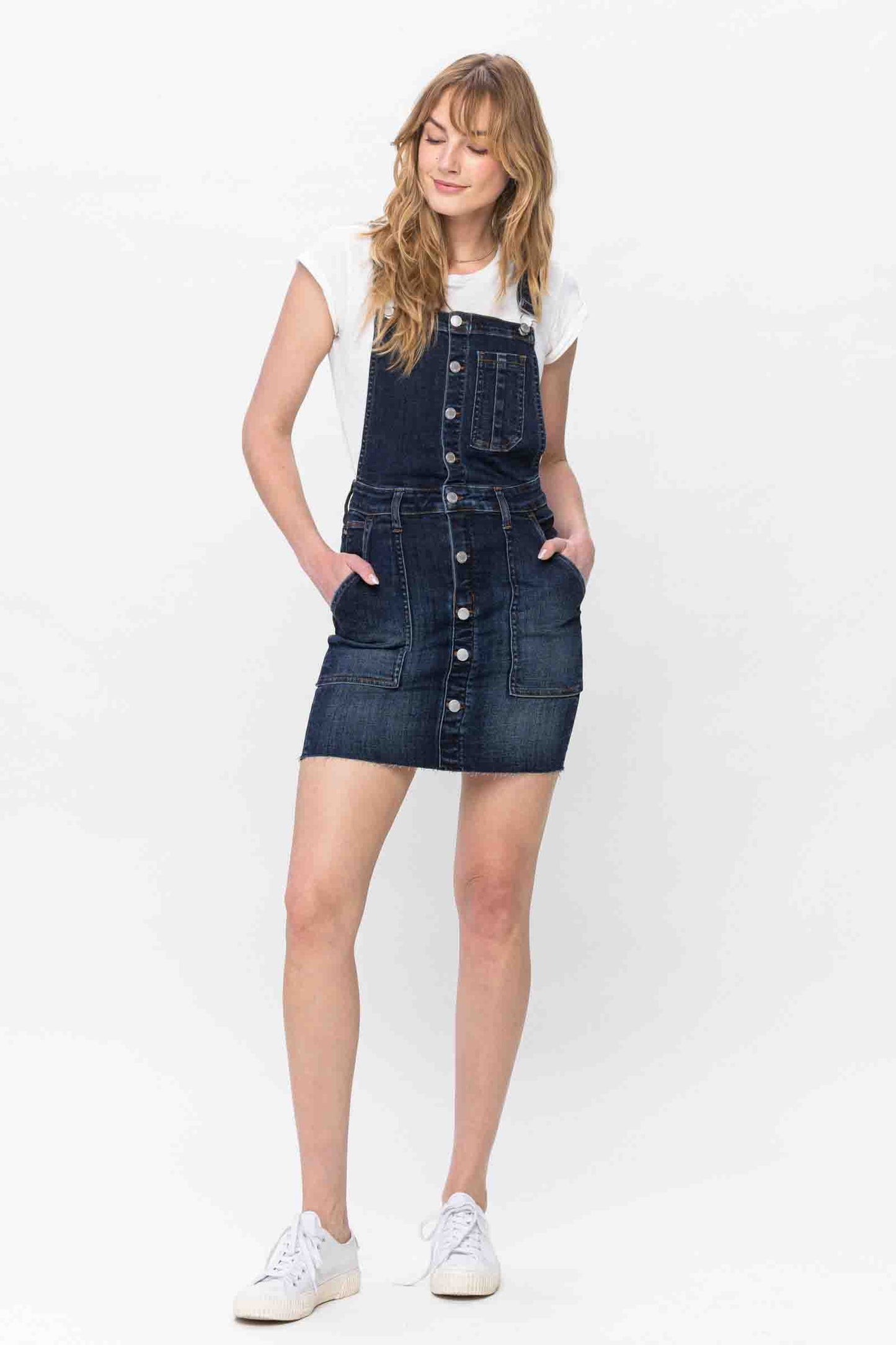 High Waist Denim Overall Skirt Dark Blue by Judy Blue