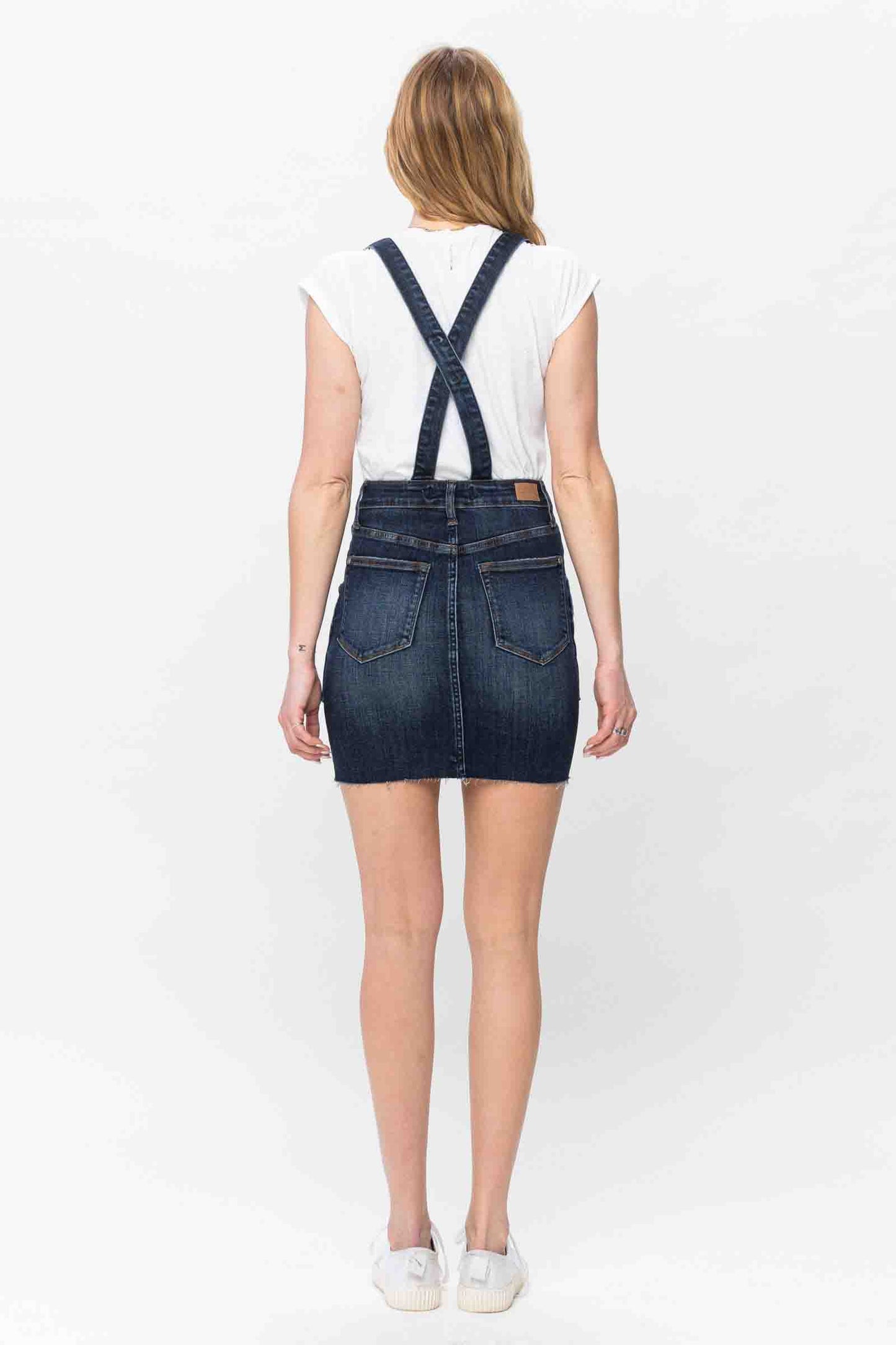 High Waist Denim Overall Skirt Dark Blue by Judy Blue