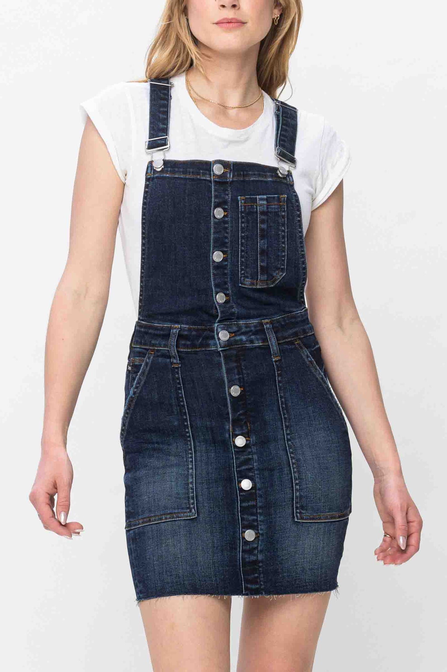 High Waist Denim Overall Skirt Dark Blue by Judy Blue