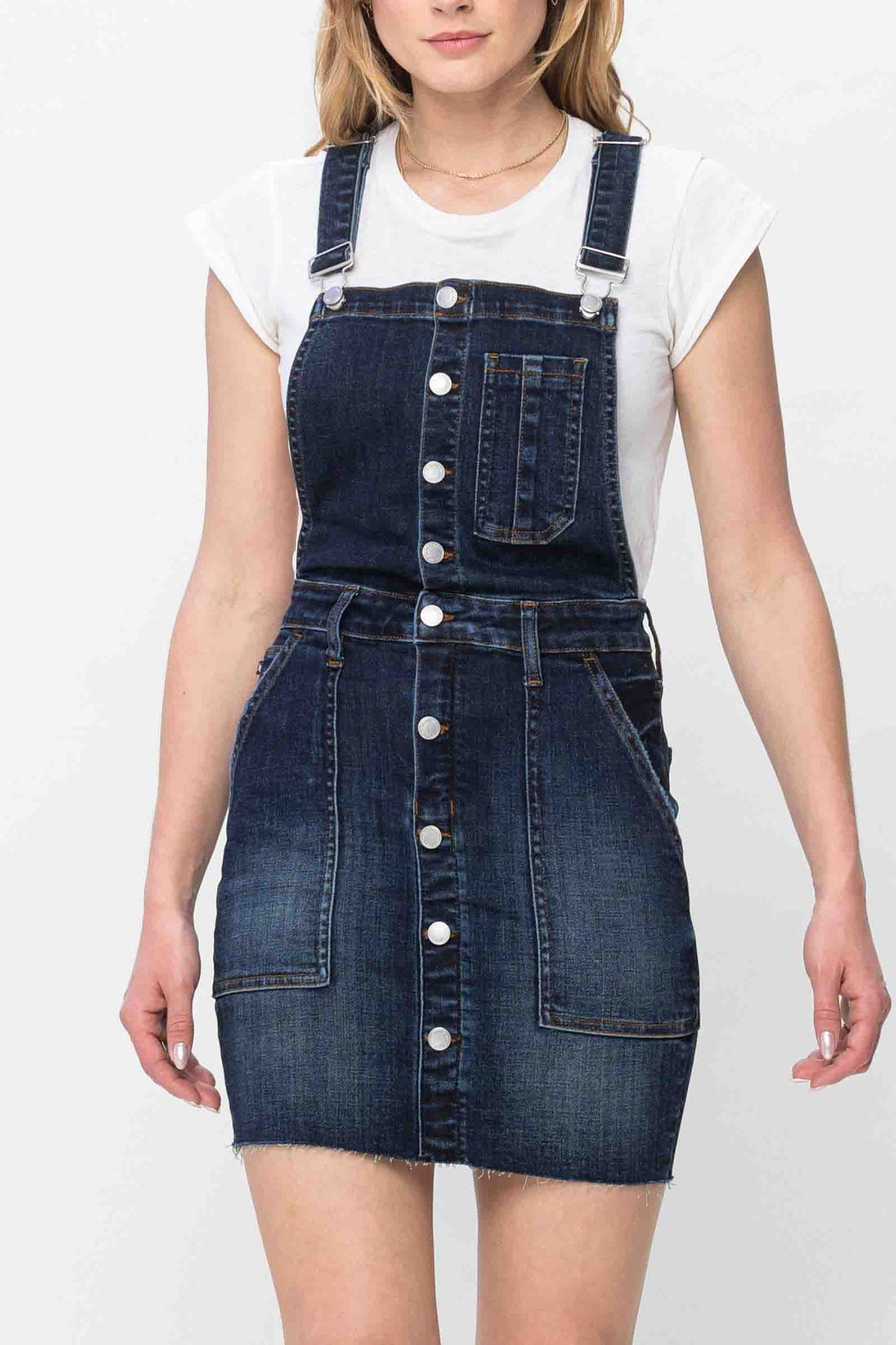 High Waist Denim Overall Skirt Dark Blue by Judy Blue