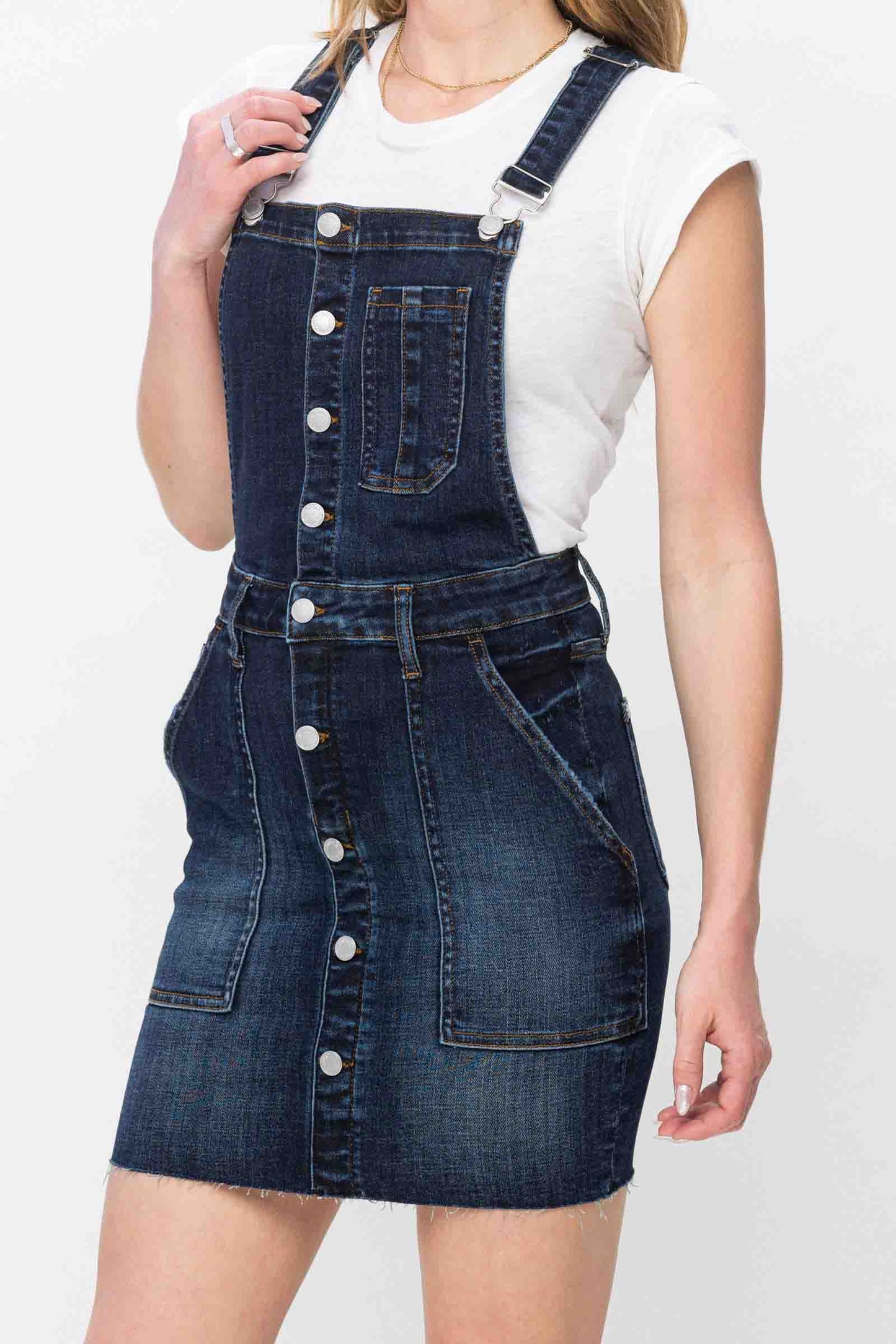 High Waist Denim Overall Skirt Dark Blue by Judy Blue