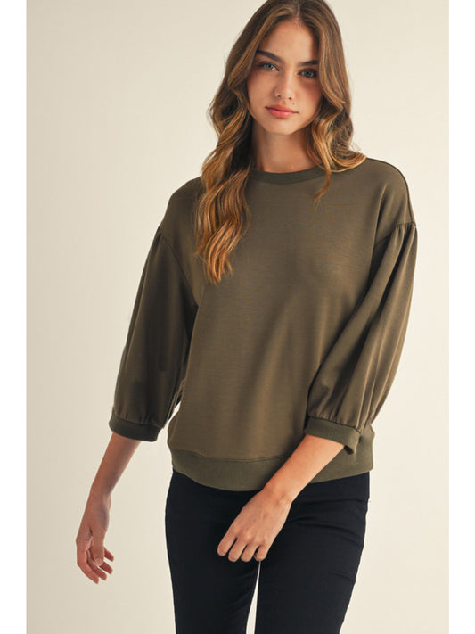 Solid Sweatshirt Top with U-neck by Jodifl