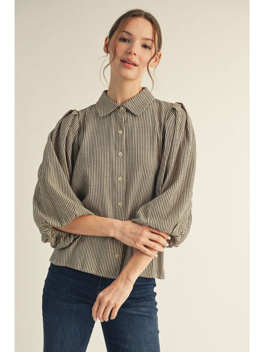 3/4 Puff Sleeve Striped Top by Jodifl