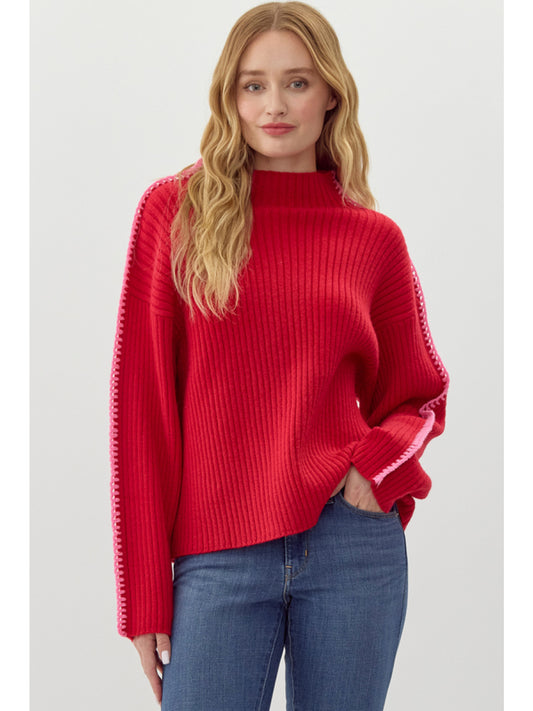 Ribbed Knit Pullover Sweater in Red/Pink by Jodifl