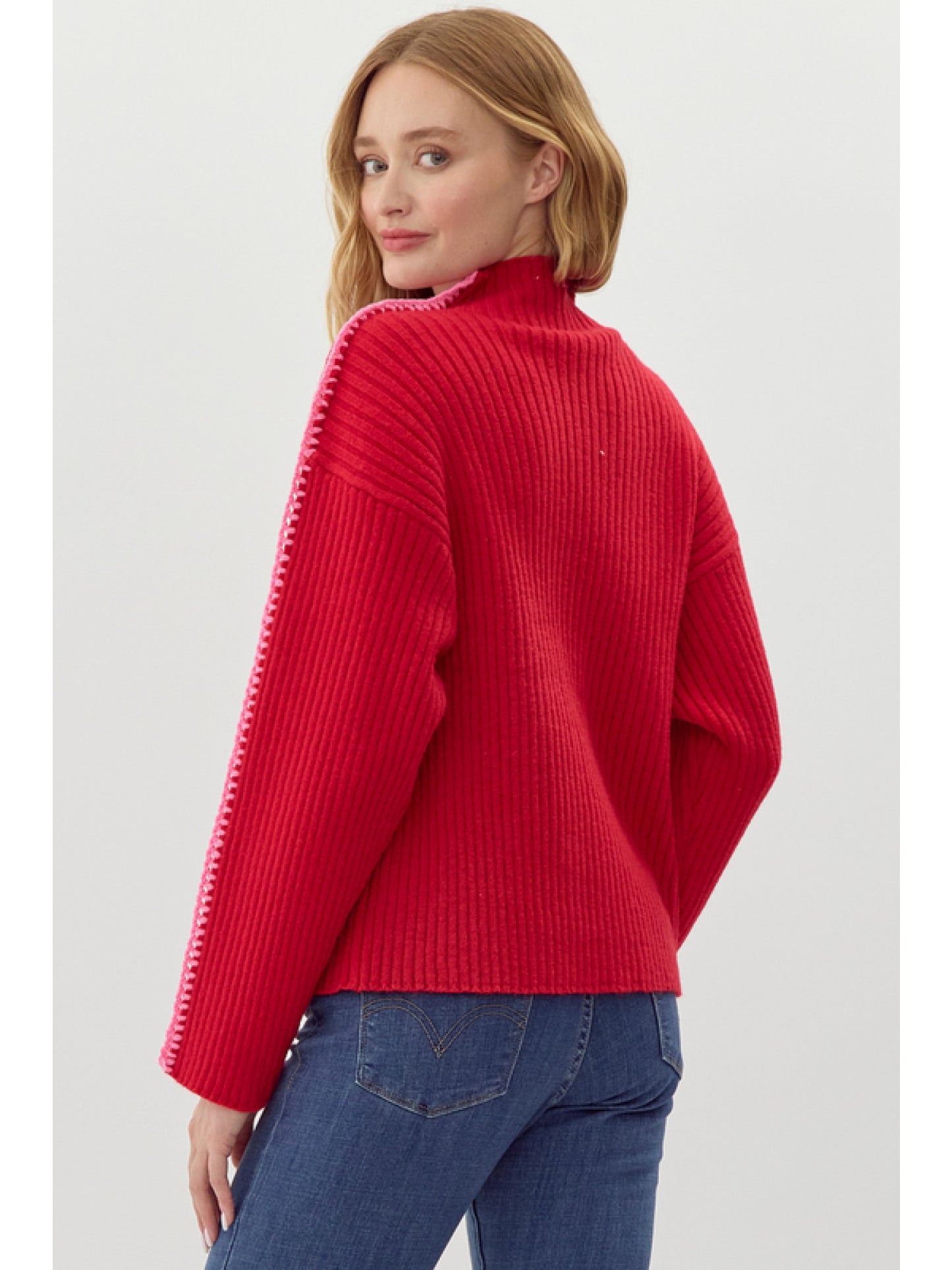 Ribbed Knit Pullover Sweater in Red/Pink by Jodifl