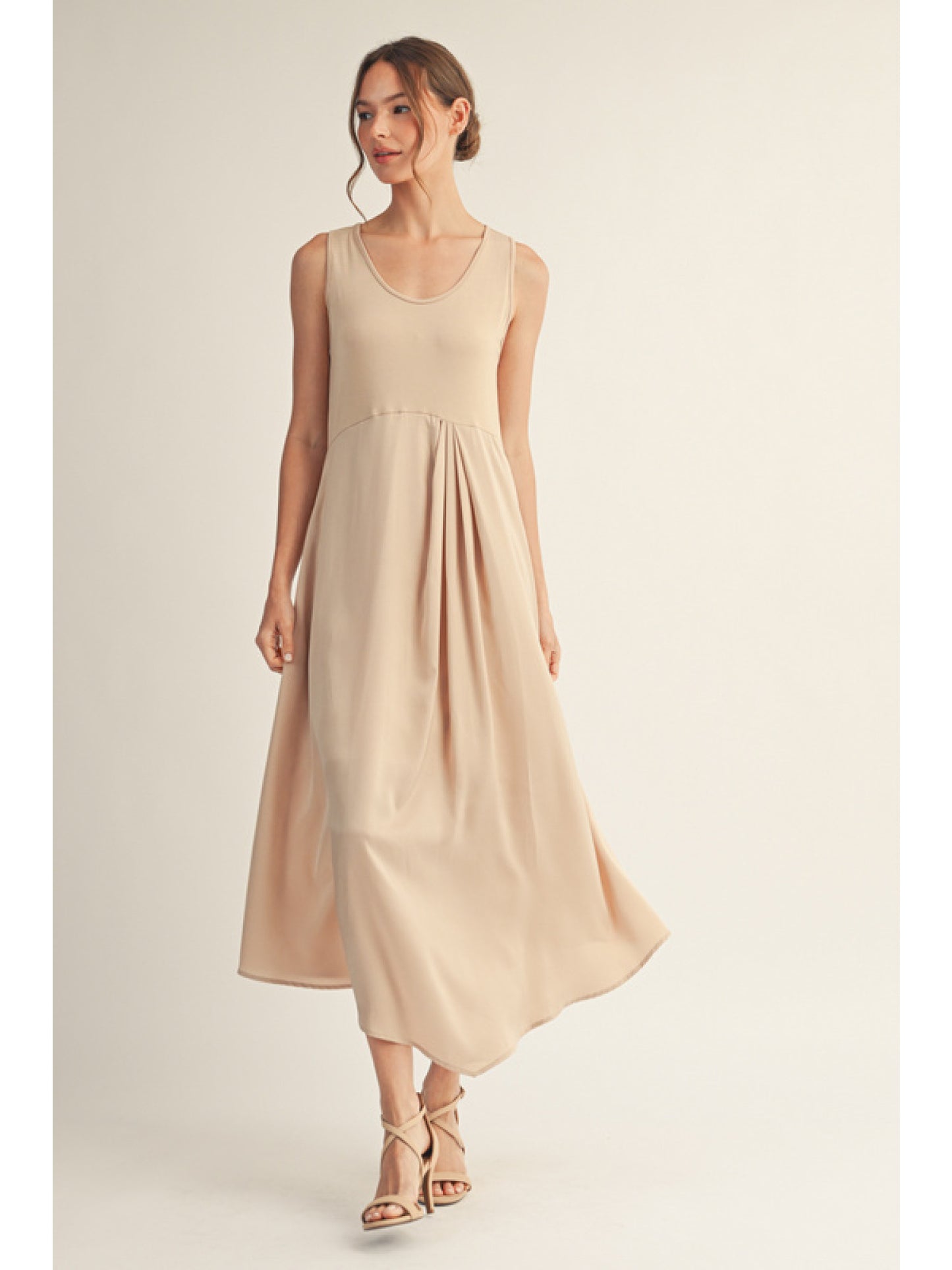 Sleeveless Solid Fabric Midi Dress by Jodifl