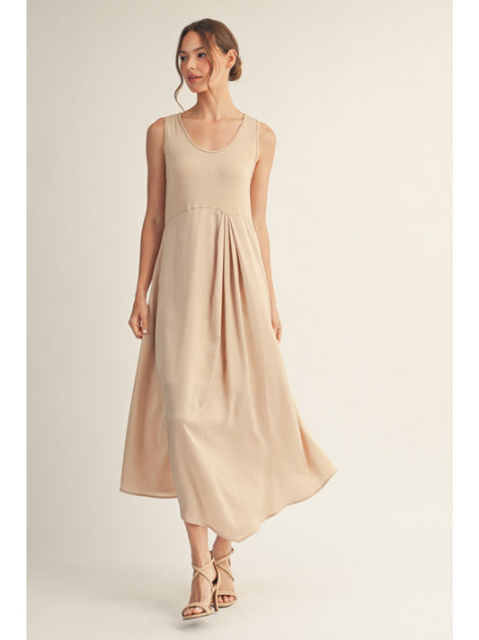 Sleeveless Solid Fabric Midi Dress by Jodifl