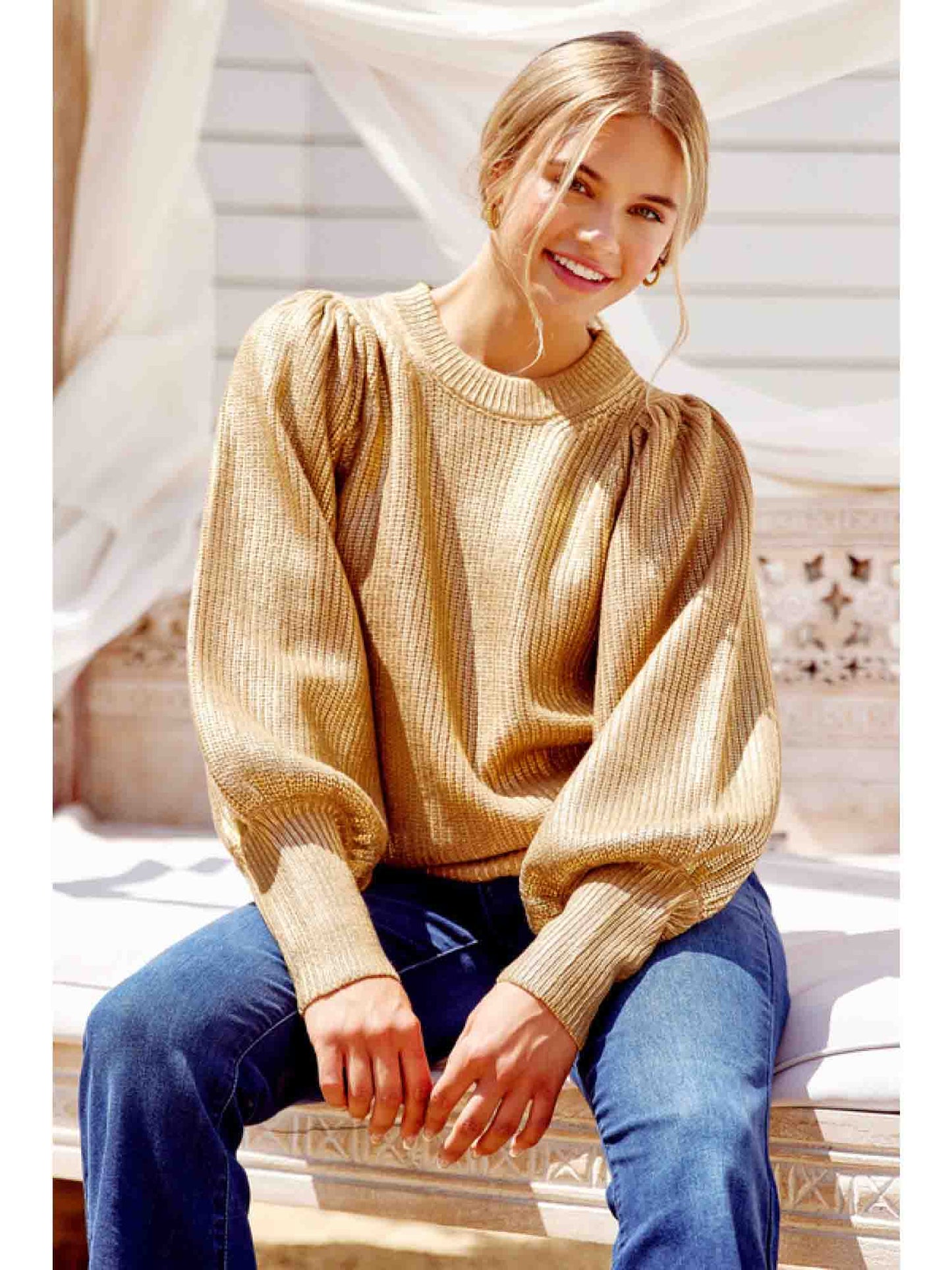 Metallic Knit Pullover LSL with Ribbed Hems by Jodifl