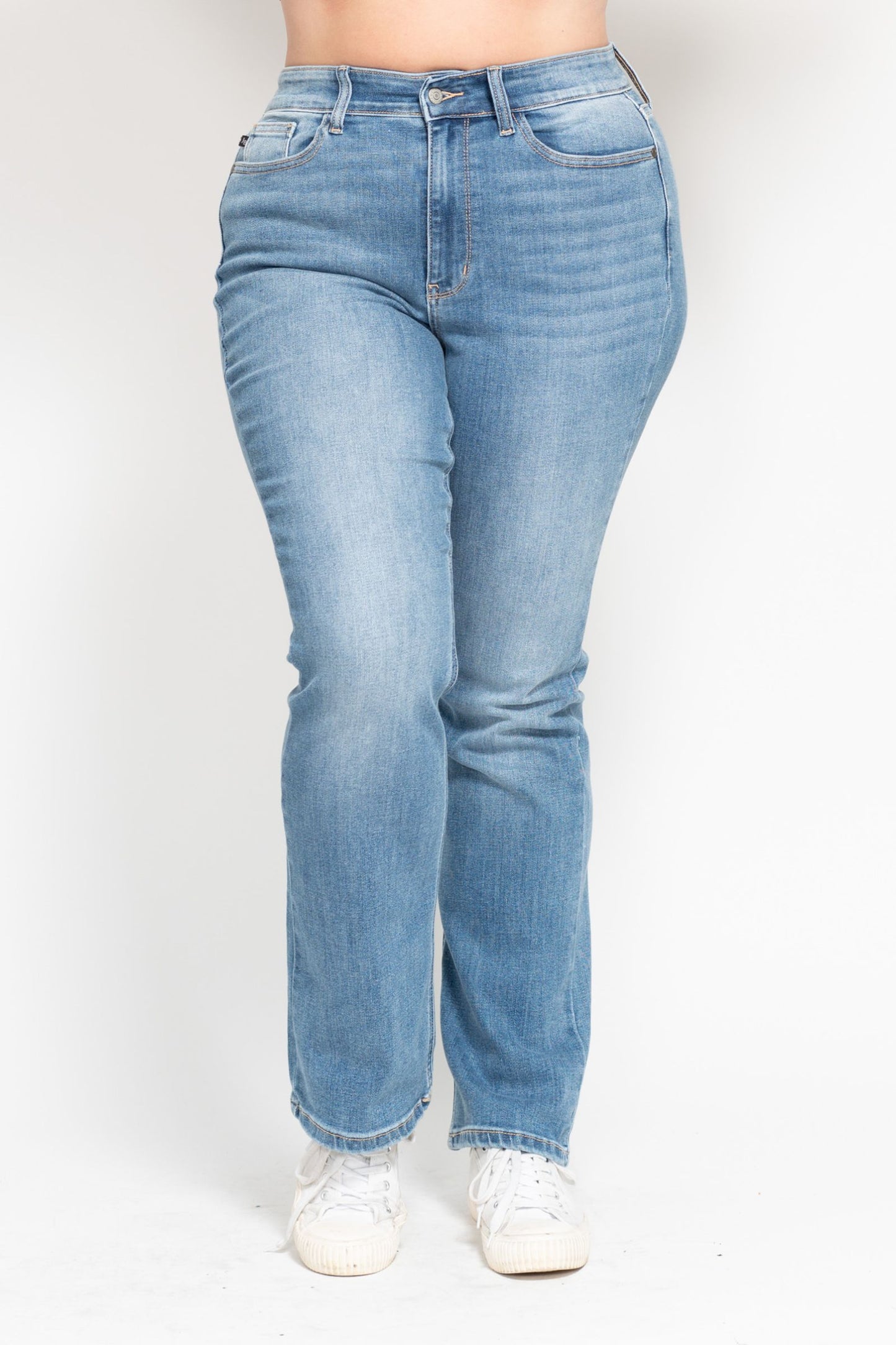 High Waisted Classic Contrast Wash Bootcut Jeans in Medium Blue by Judy Blue