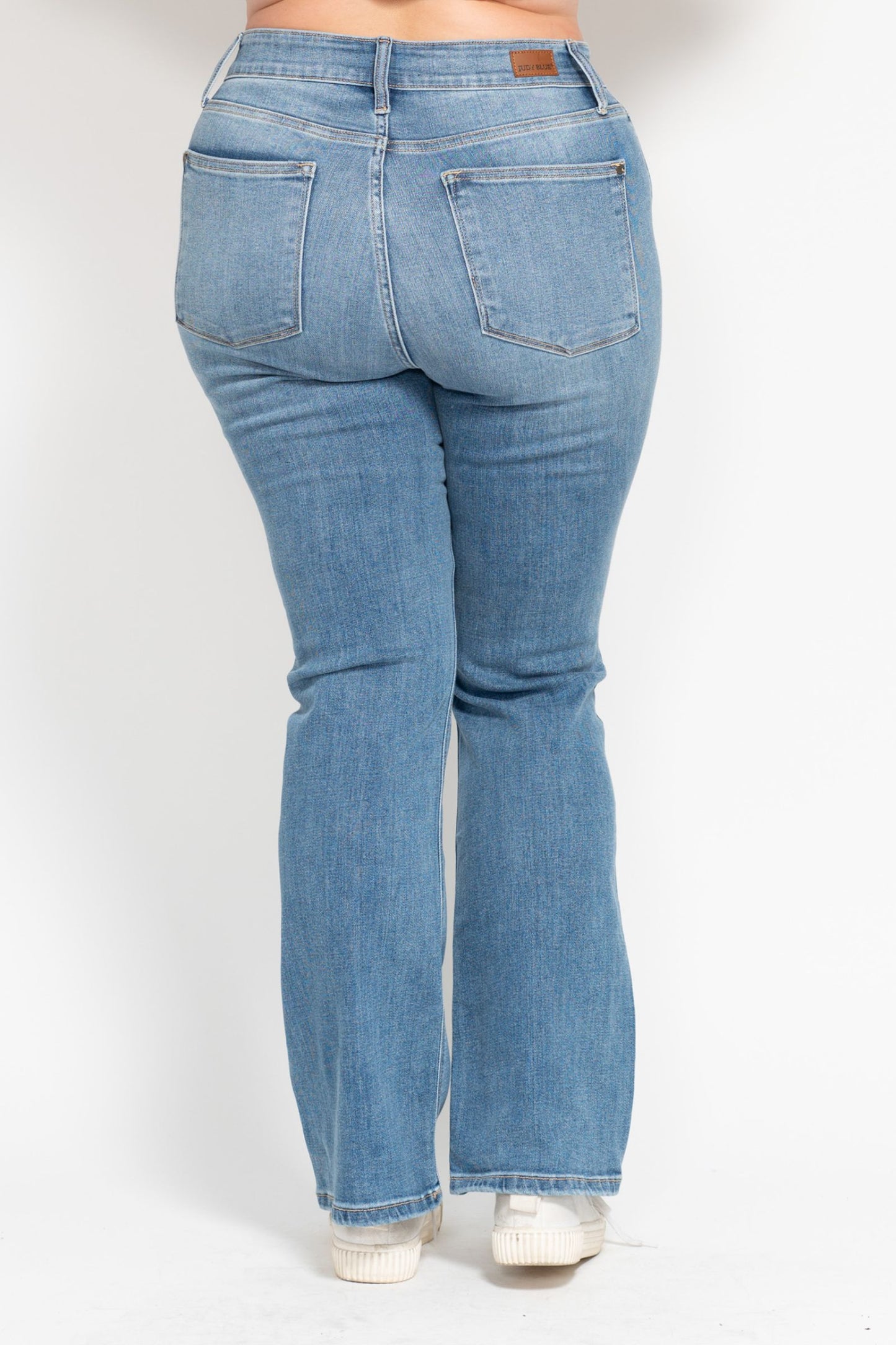 High Waisted Classic Contrast Wash Bootcut Jeans in Medium Blue by Judy Blue