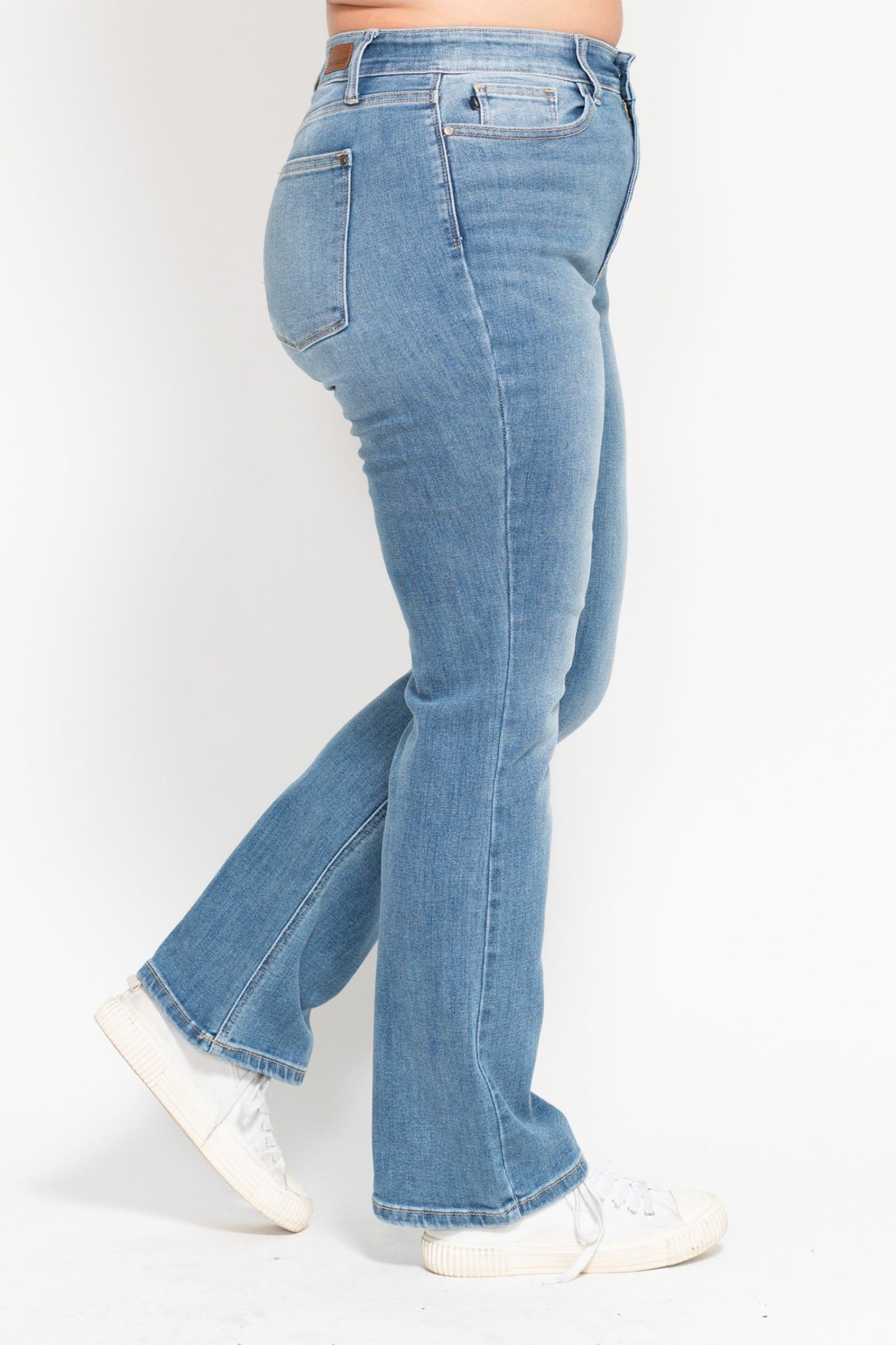 High Waisted Classic Contrast Wash Bootcut Jeans in Medium Blue by Judy Blue