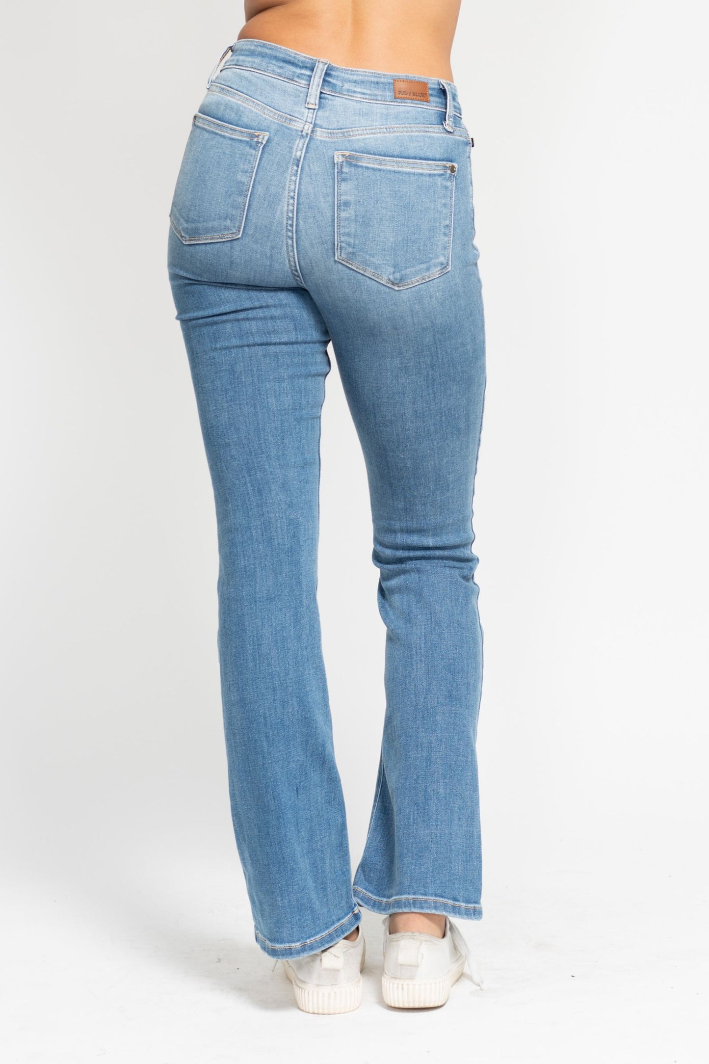 High Waisted Classic Contrast Wash Bootcut Jeans in Medium Blue by Judy Blue