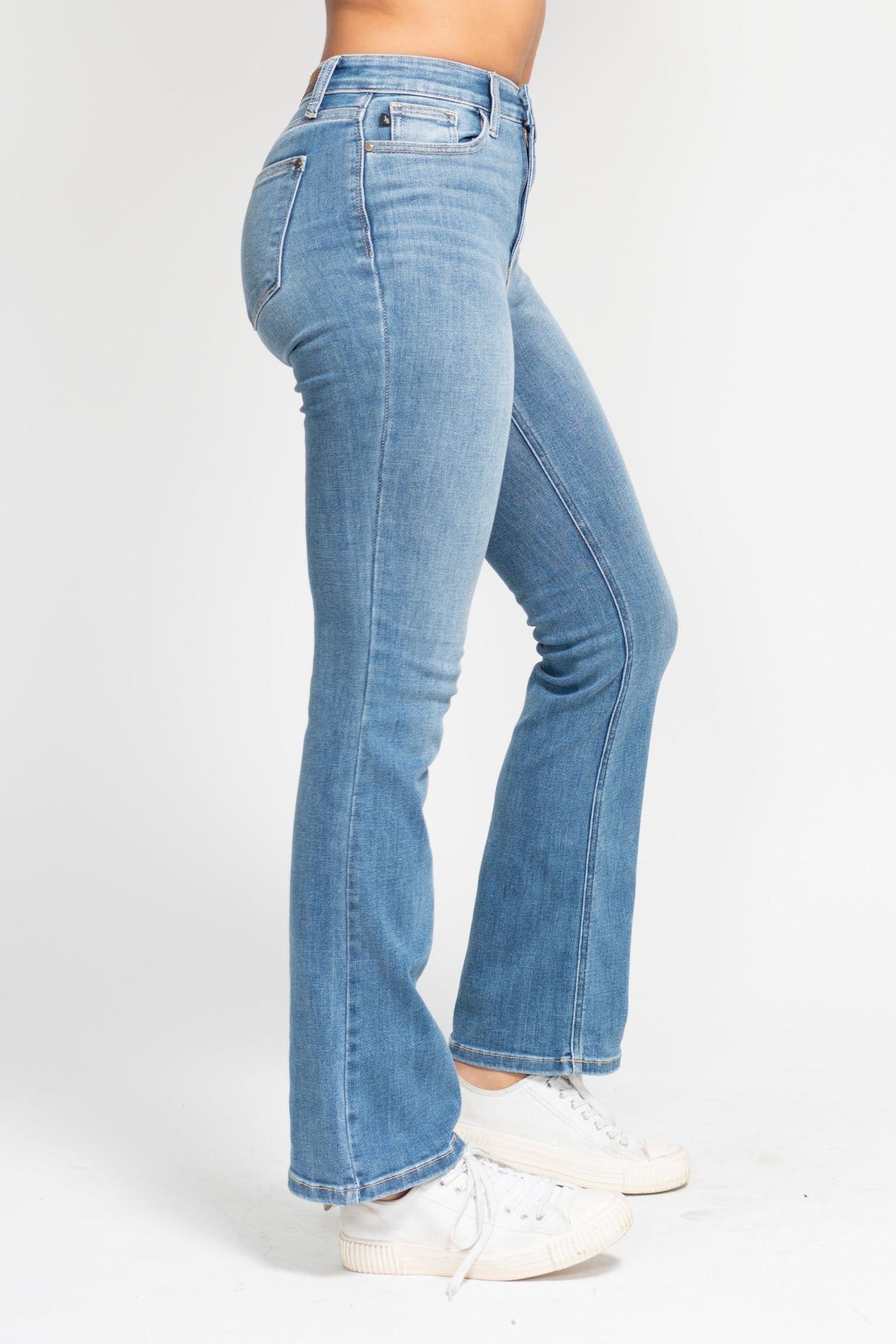 High Waisted Classic Contrast Wash Bootcut Jeans in Medium Blue by Judy Blue