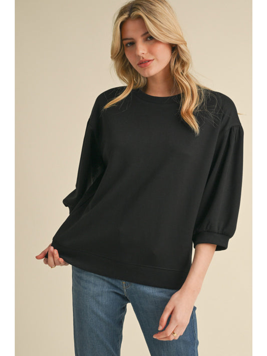 Solid Sweatshirt Top with U-neck by Jodifl