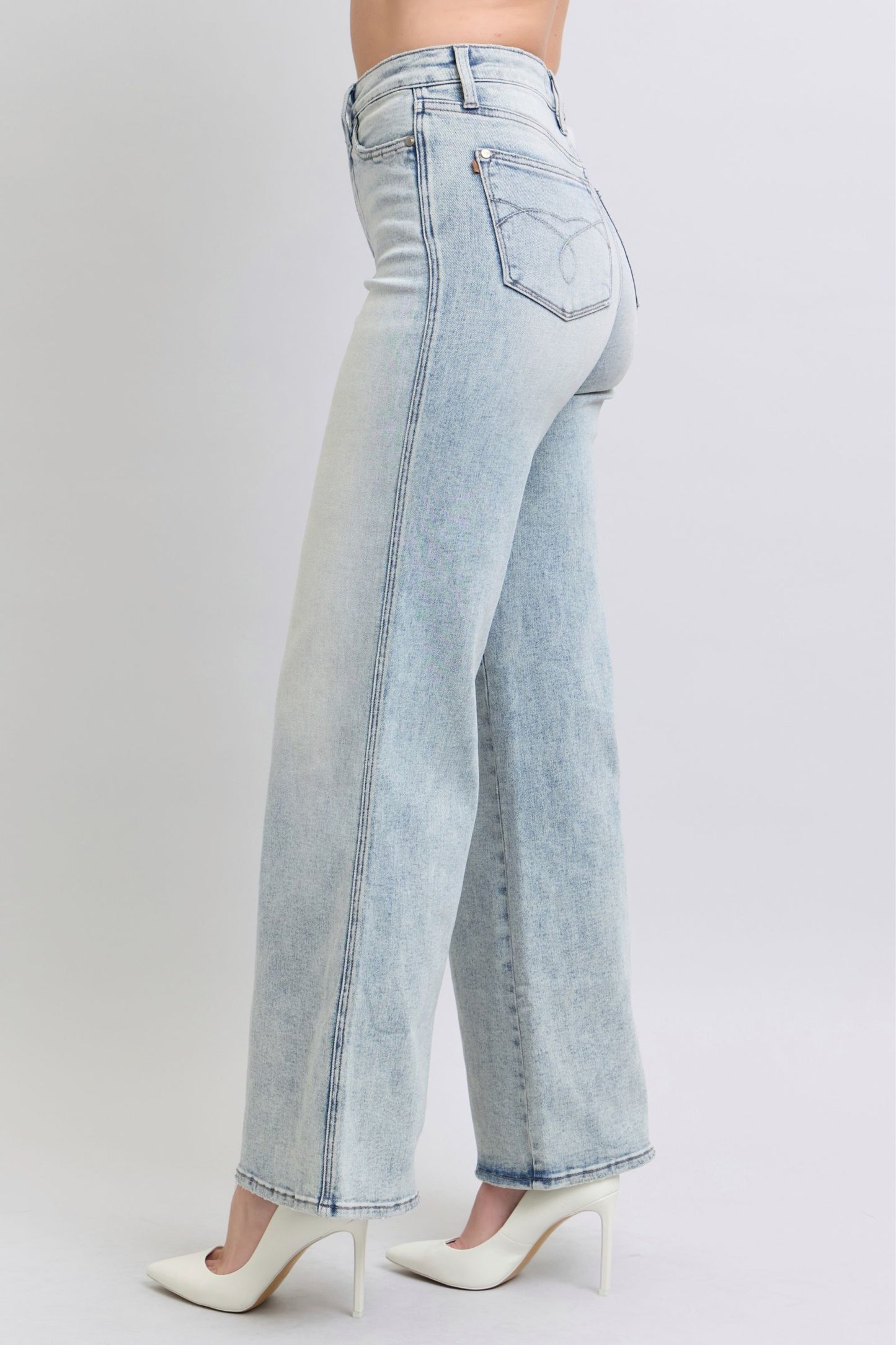 High Waisted Tummy Control Retro Wide Leg Jeans in Light Blue by Judy Blue
