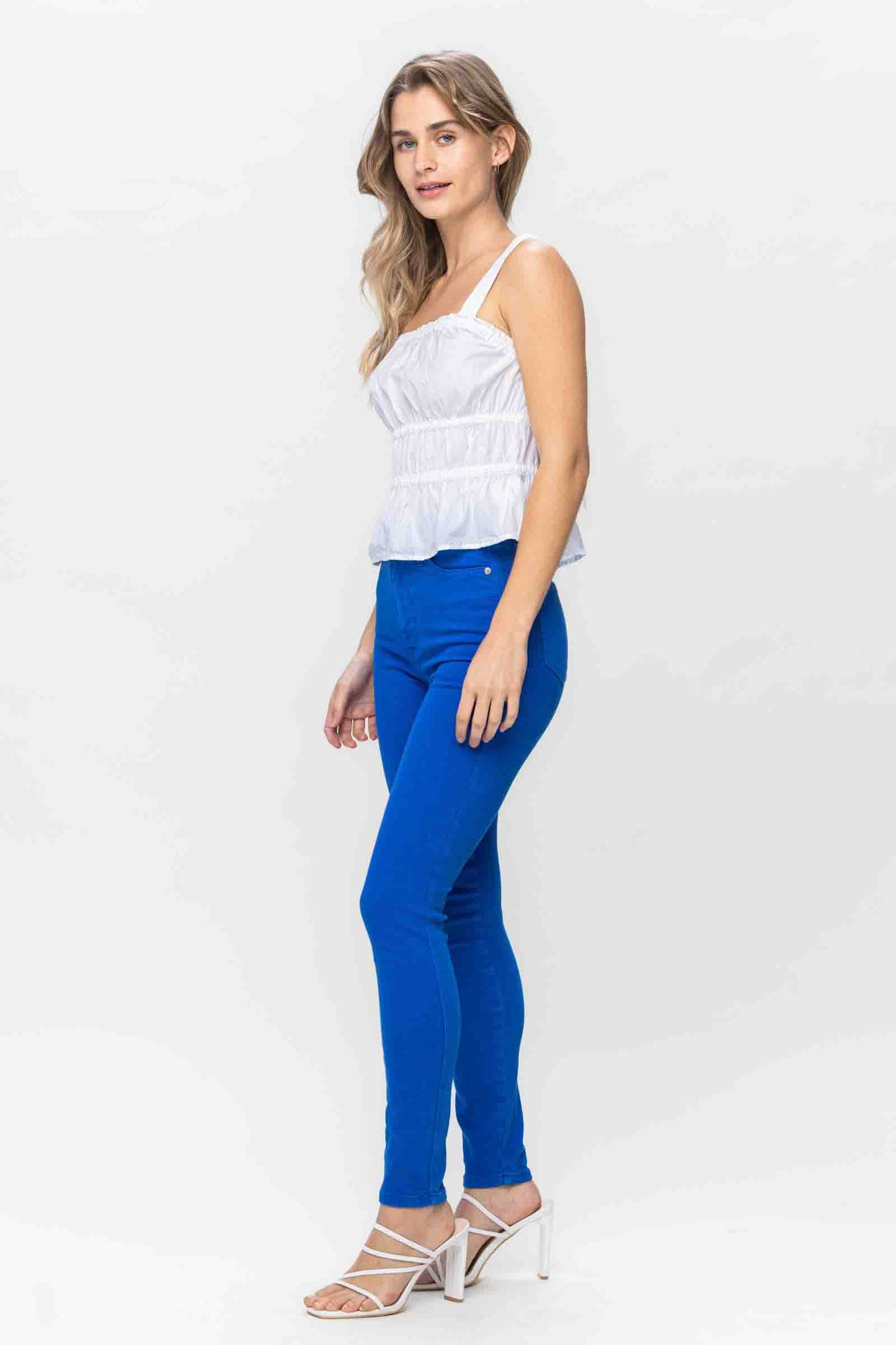High Waisted Tummy Control Garment Dyed Skinny Jeans in Cobalt Blue by Judy Blue