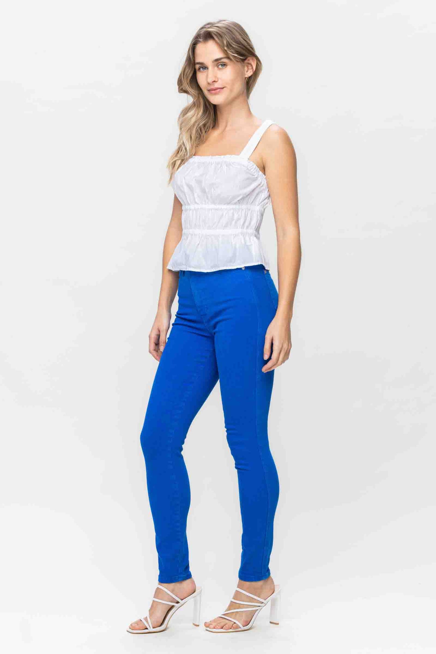 High Waisted Tummy Control Garment Dyed Skinny Jeans in Cobalt Blue by Judy Blue