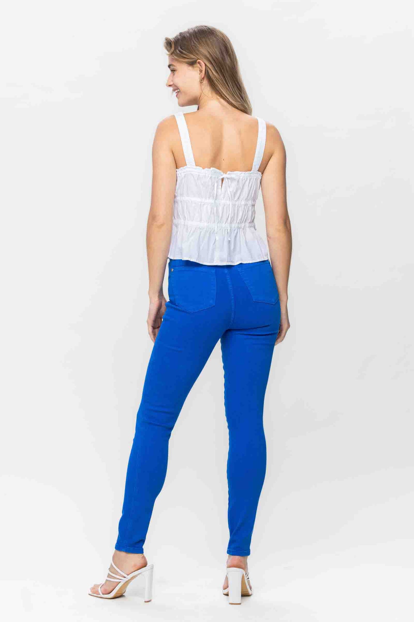 High Waisted Tummy Control Garment Dyed Skinny Jeans in Cobalt Blue by Judy Blue