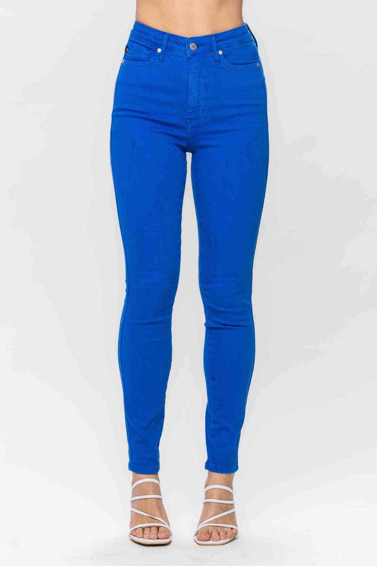 High Waisted Tummy Control Garment Dyed Skinny Jeans in Cobalt Blue by Judy Blue