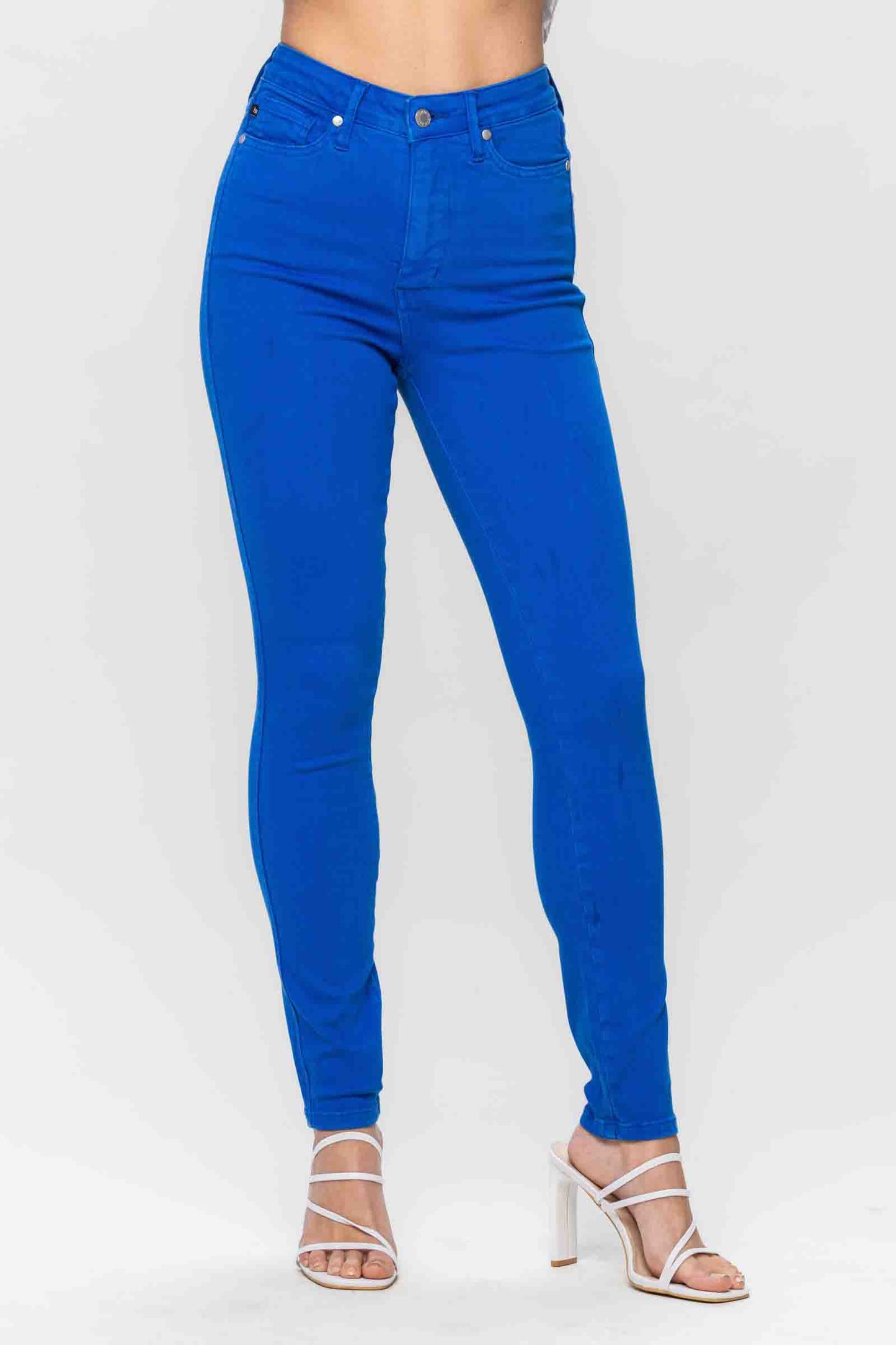 High Waisted Tummy Control Garment Dyed Skinny Jeans in Cobalt Blue by Judy Blue
