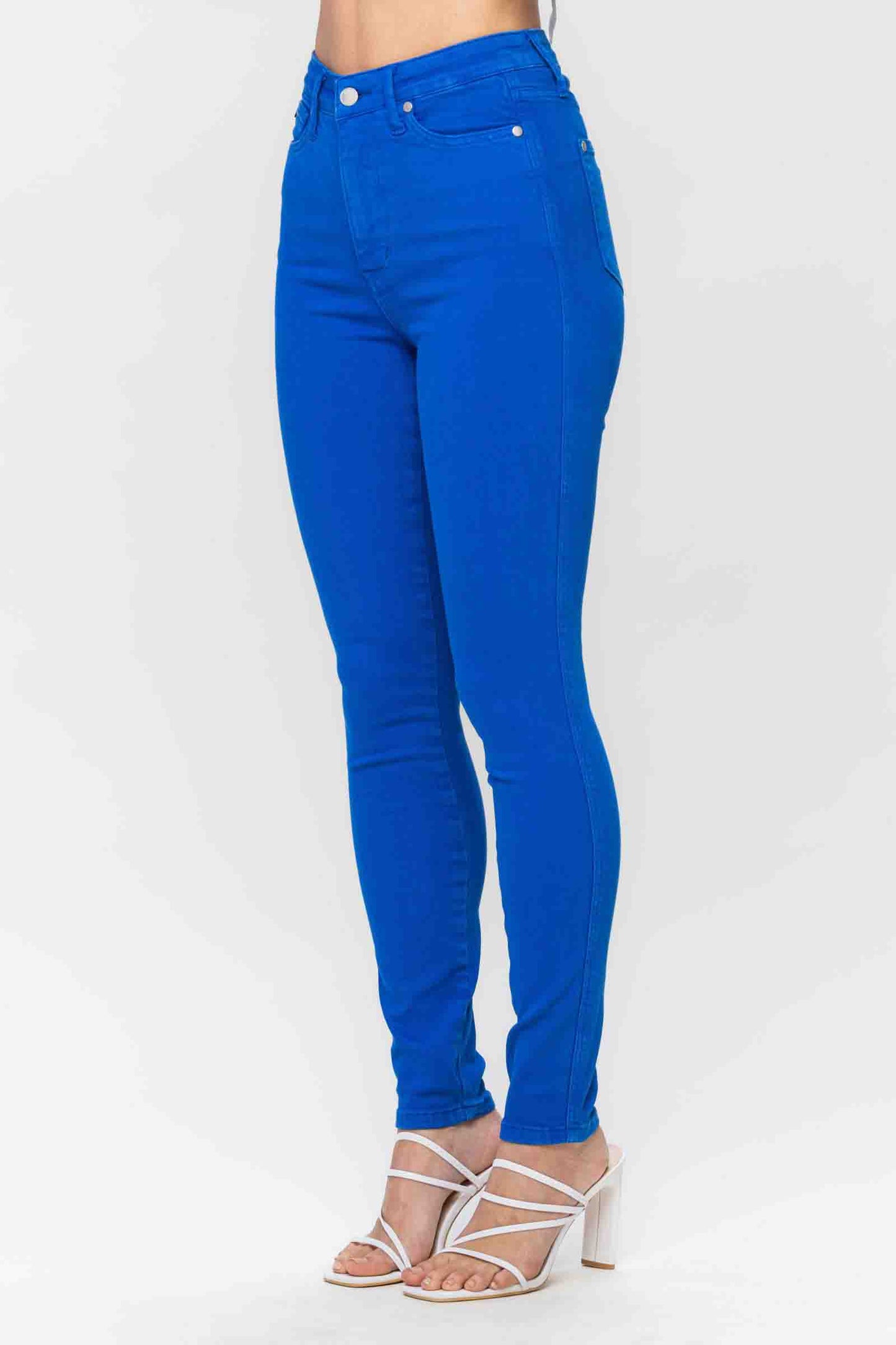 High Waisted Tummy Control Garment Dyed Skinny Jeans in Cobalt Blue by Judy Blue