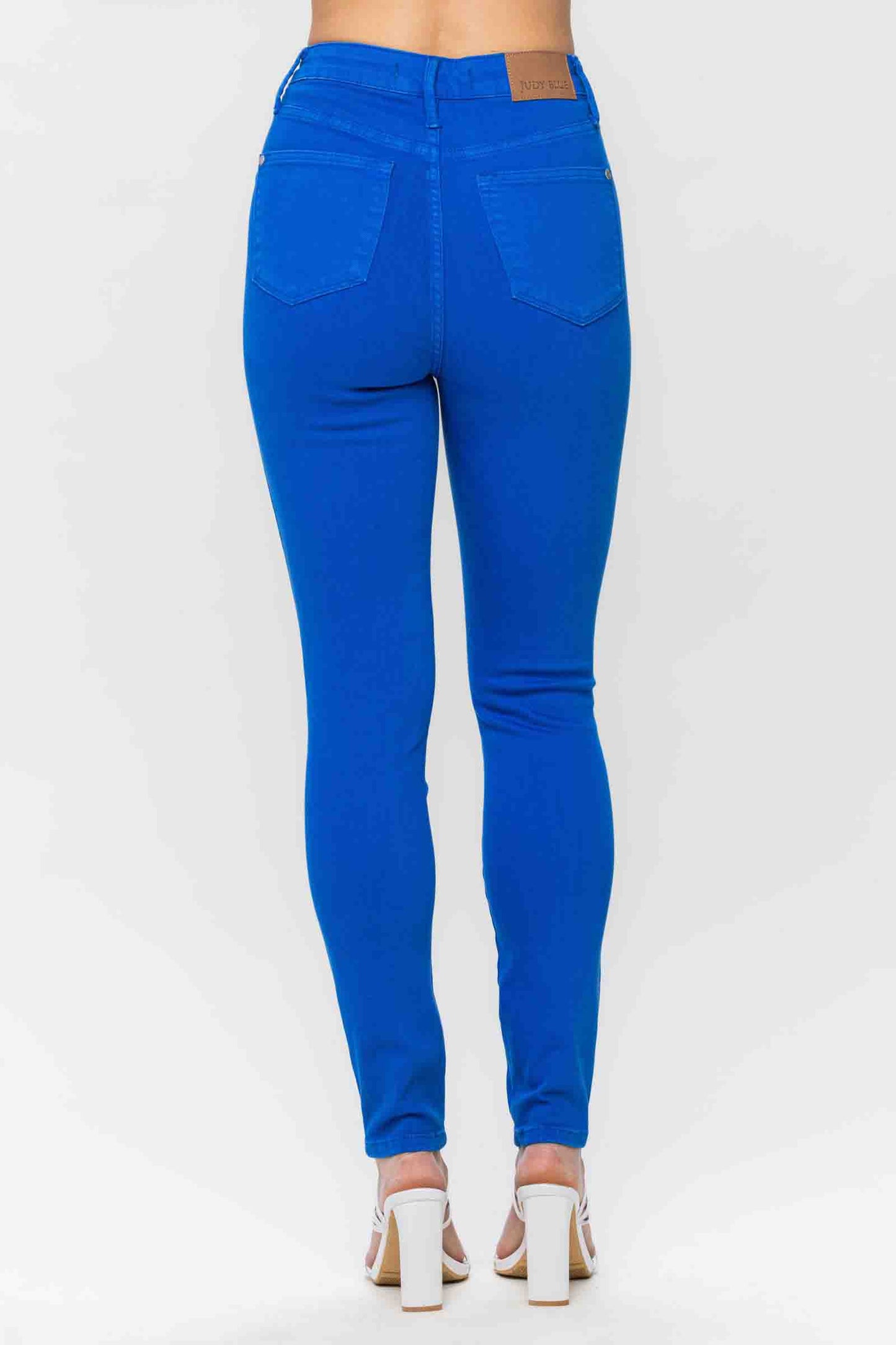 High Waisted Tummy Control Garment Dyed Skinny Jeans in Cobalt Blue by Judy Blue
