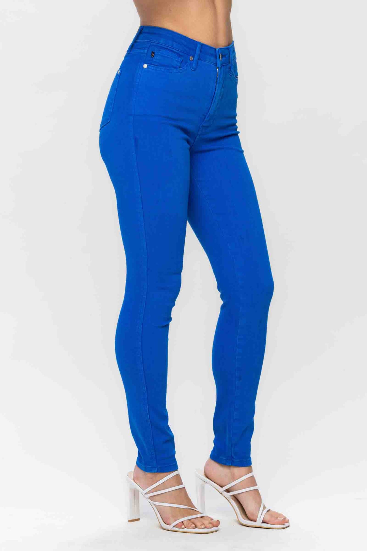 High Waisted Tummy Control Garment Dyed Skinny Jeans in Cobalt Blue by Judy Blue