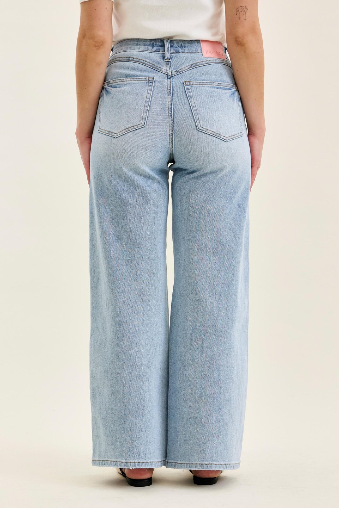 Petite High Waisted Tummy Control Retro Wide Leg Jeans by Judy Blue