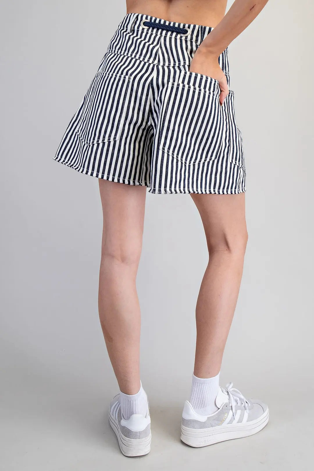Mineral Washed Rope Belt Striped Shorts in Midnight by ee:some