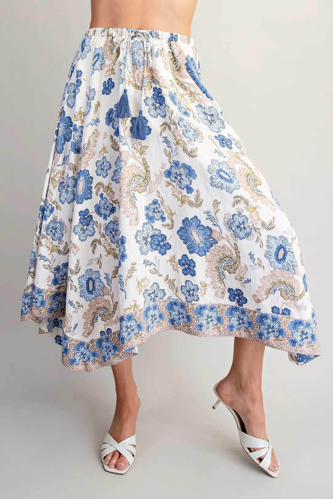 Floral Print Handkerchief Hem Midi Skirt by ee:some