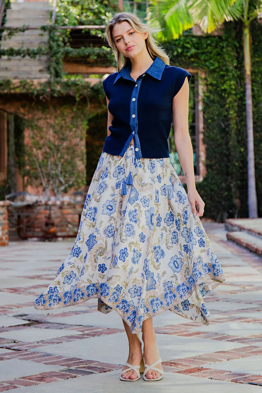 Floral Print Handkerchief Hem Midi Skirt by ee:some