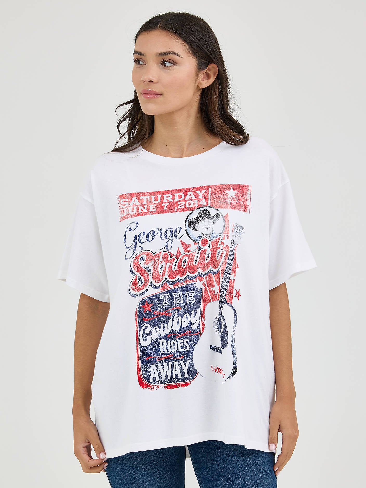 Women's Wrangler Retro George Strait Oversized Band Tee in Bright White