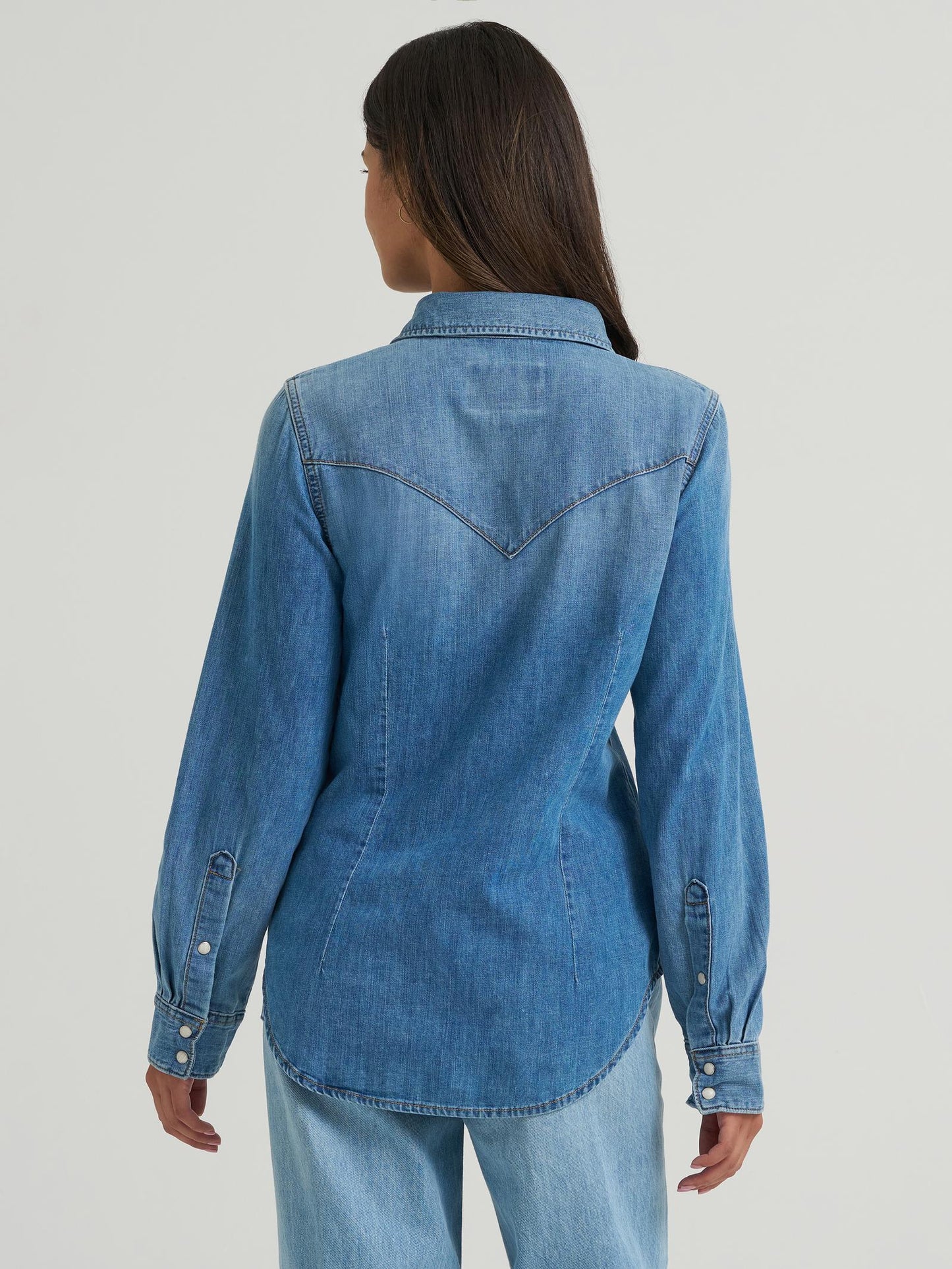 Wrangler® Iconic Western Snap Denim Shirt - Light Denim