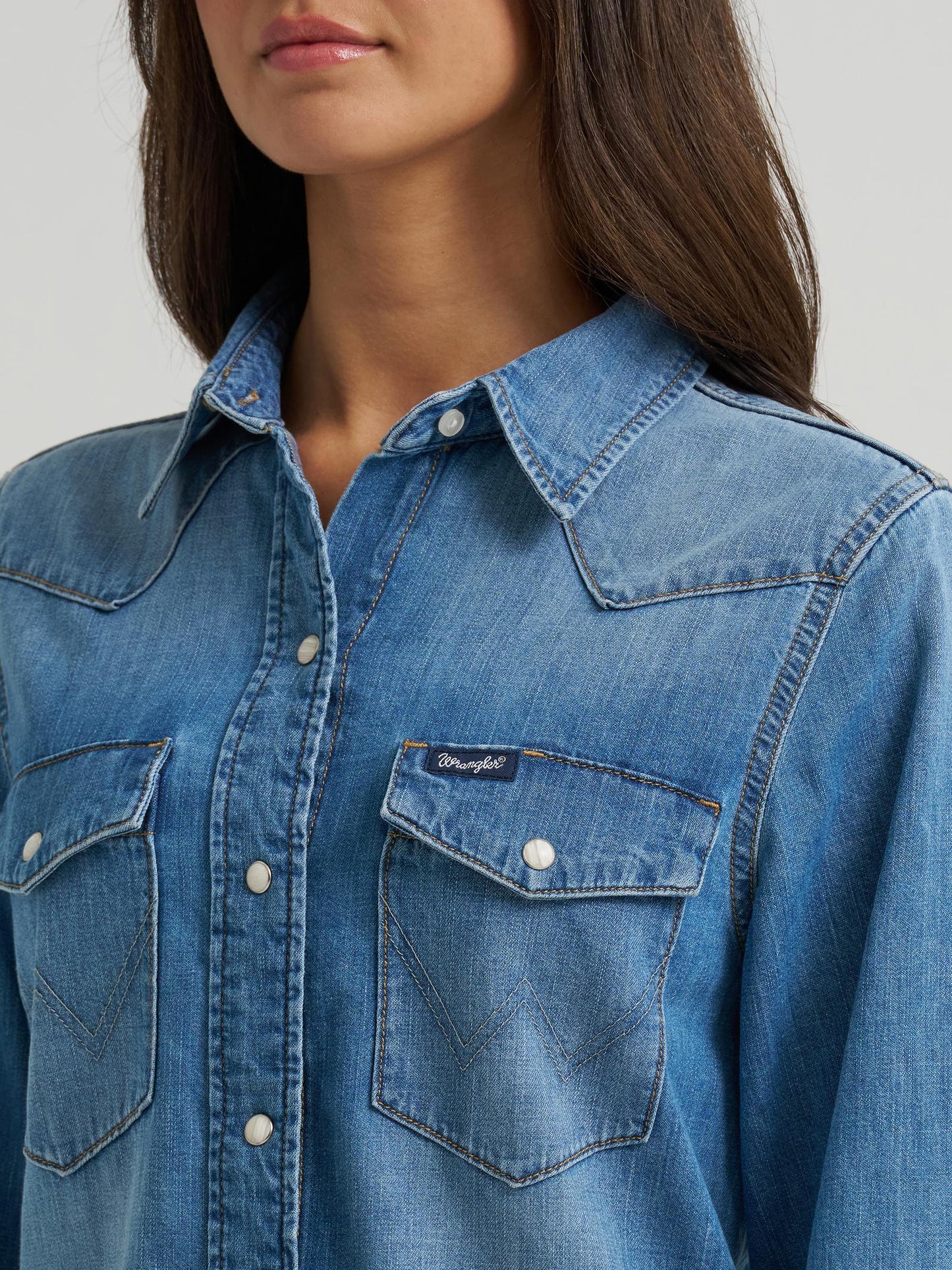 Wrangler® Iconic Western Snap Denim Shirt - Light Denim