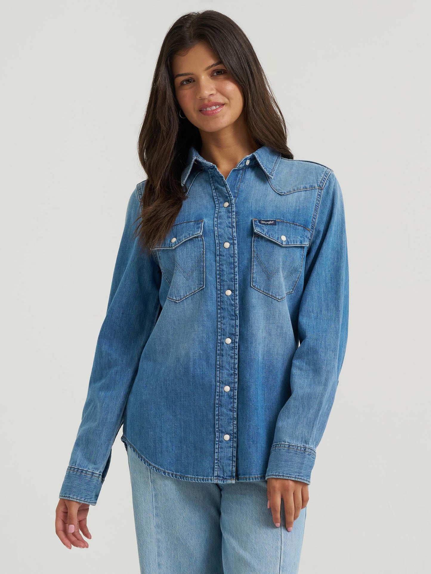 Wrangler® Iconic Western Snap Denim Shirt - Light Denim