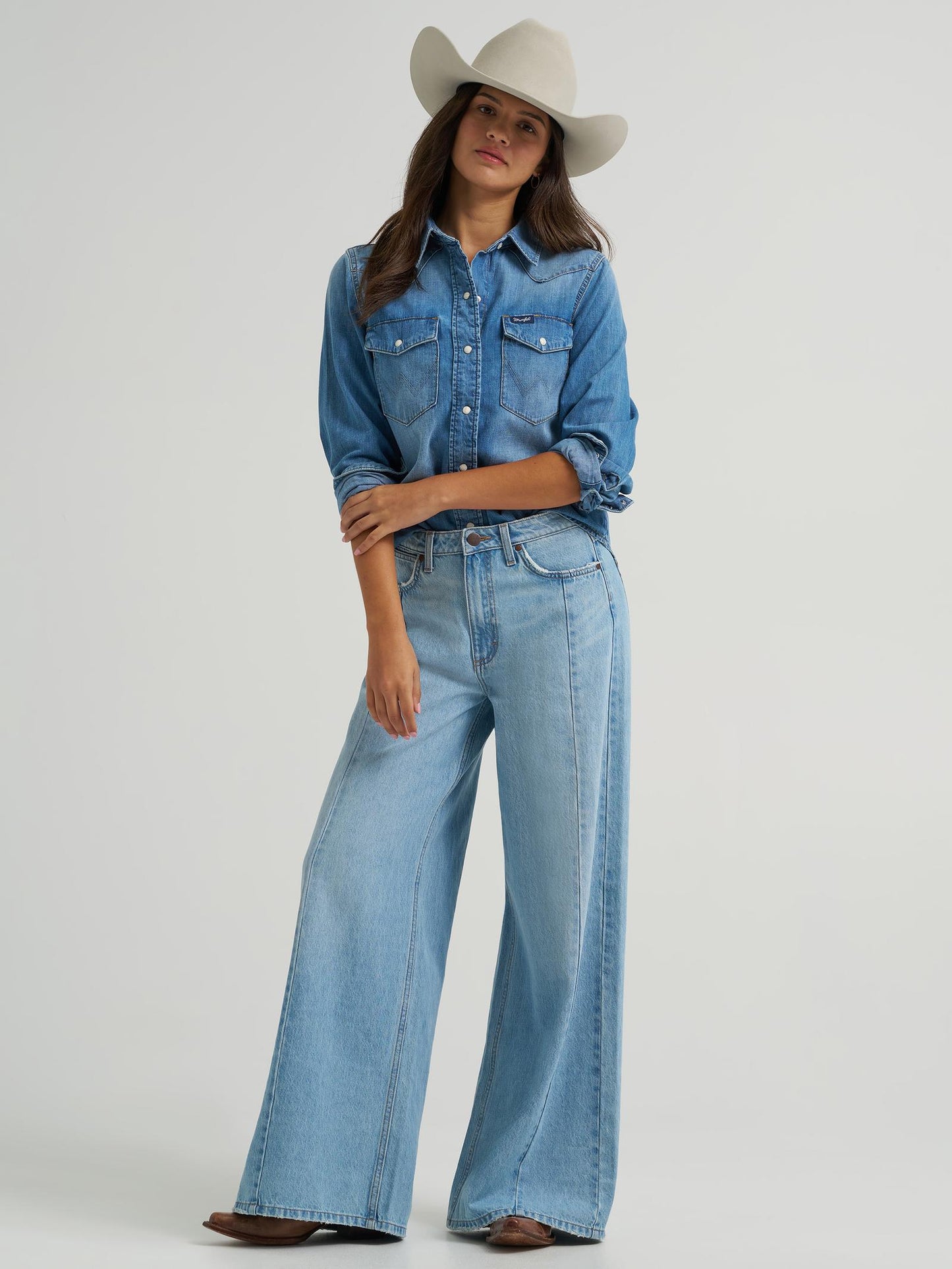 Wrangler® Iconic Western Snap Denim Shirt - Light Denim