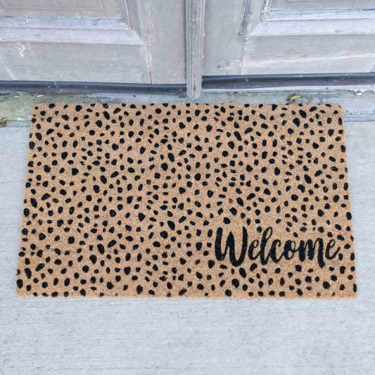 Welcome Cheetah Coir Doormat Natural/Black 30x18 By The Royal Standard