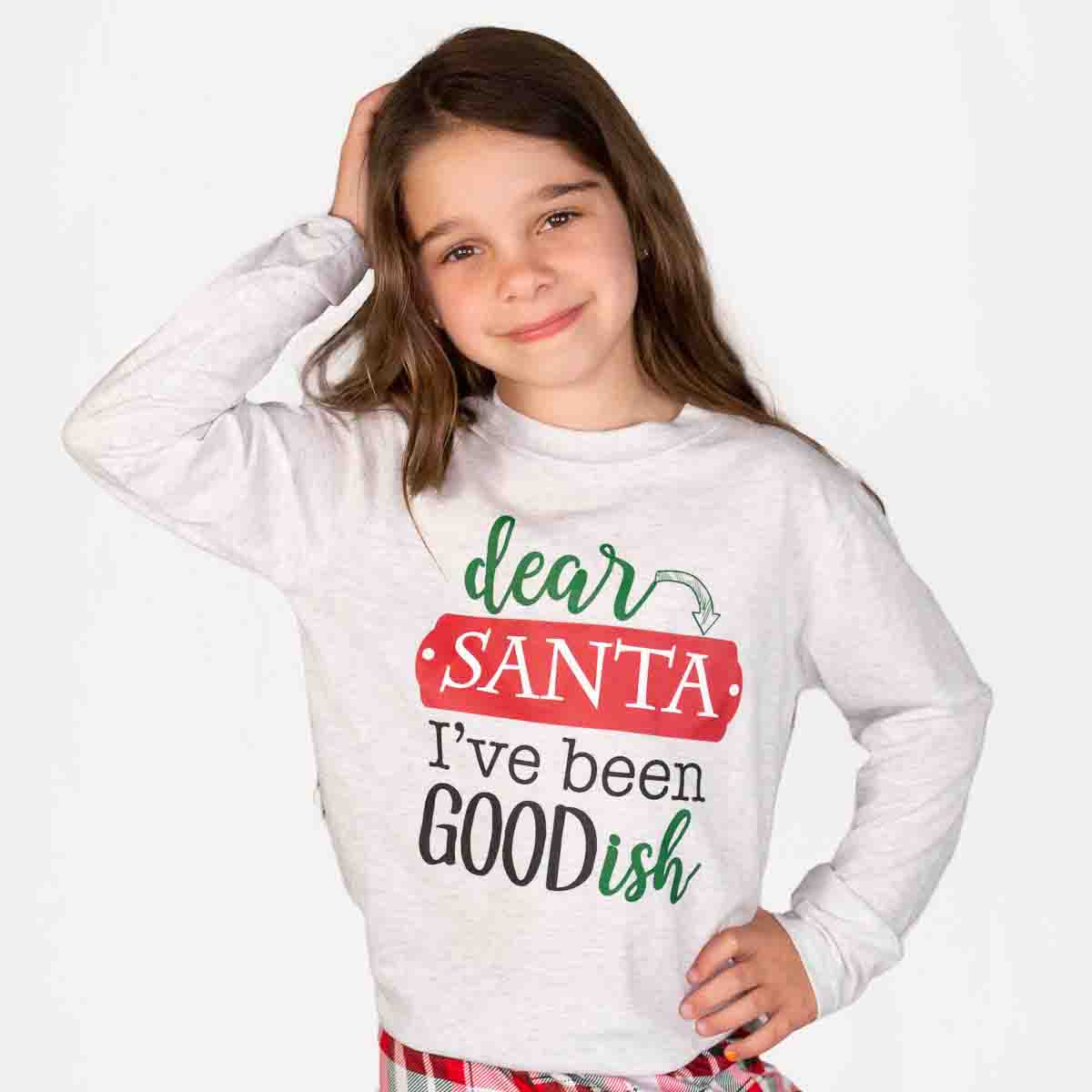 Youth Dear Santa Crew Neck Long Sleeve T-Shirt Heathered White/Green/Red