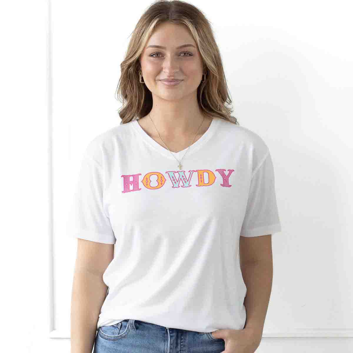 Howdy Friends V-Neck T-Shirt White/Multi