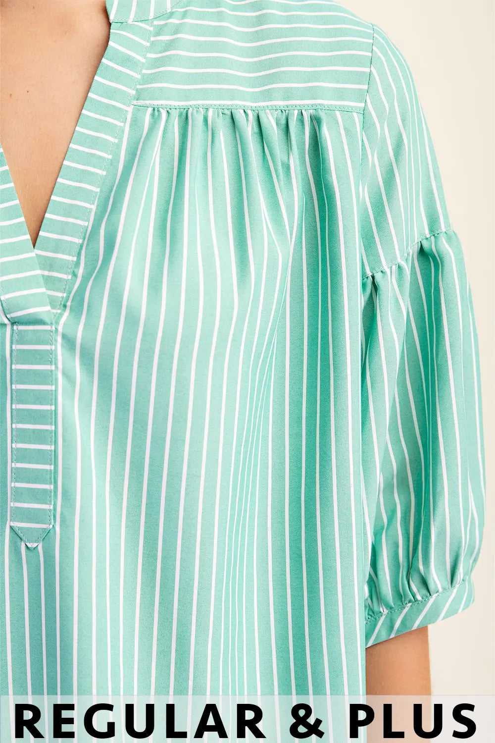 Striped Blouse w/ Quarter Length Bubble Sleeves by GiGio