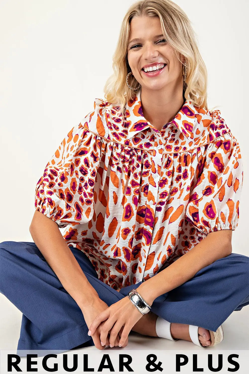 Leopard Print Button Down Blouse by Gigio