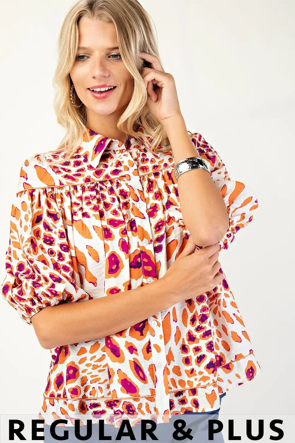 Leopard Print Button Down Blouse by Gigio