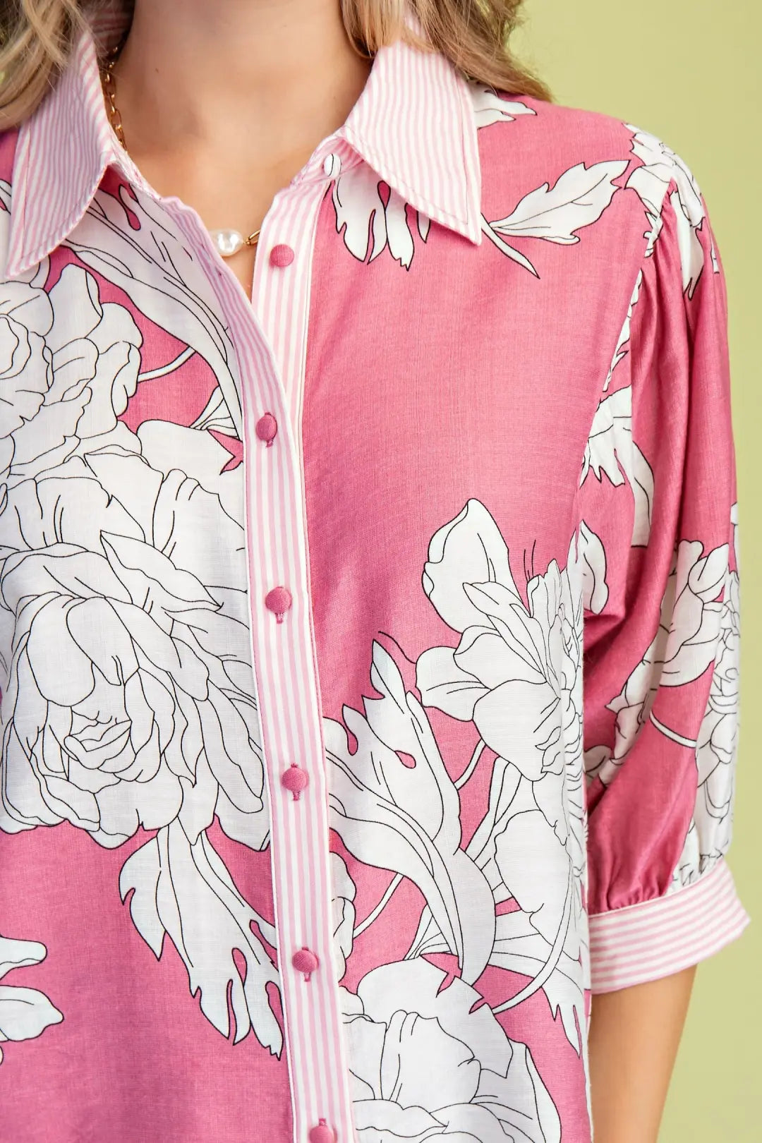 Floral Print Button Down with Striped Accents by GiGio