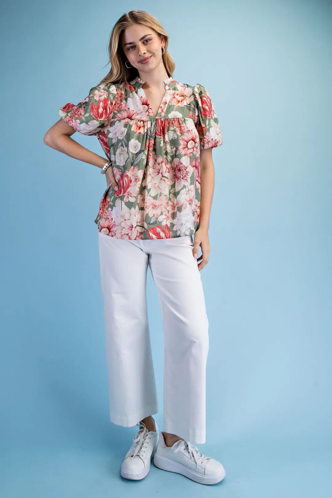 Floral Print VNeck Blouse by Gigio