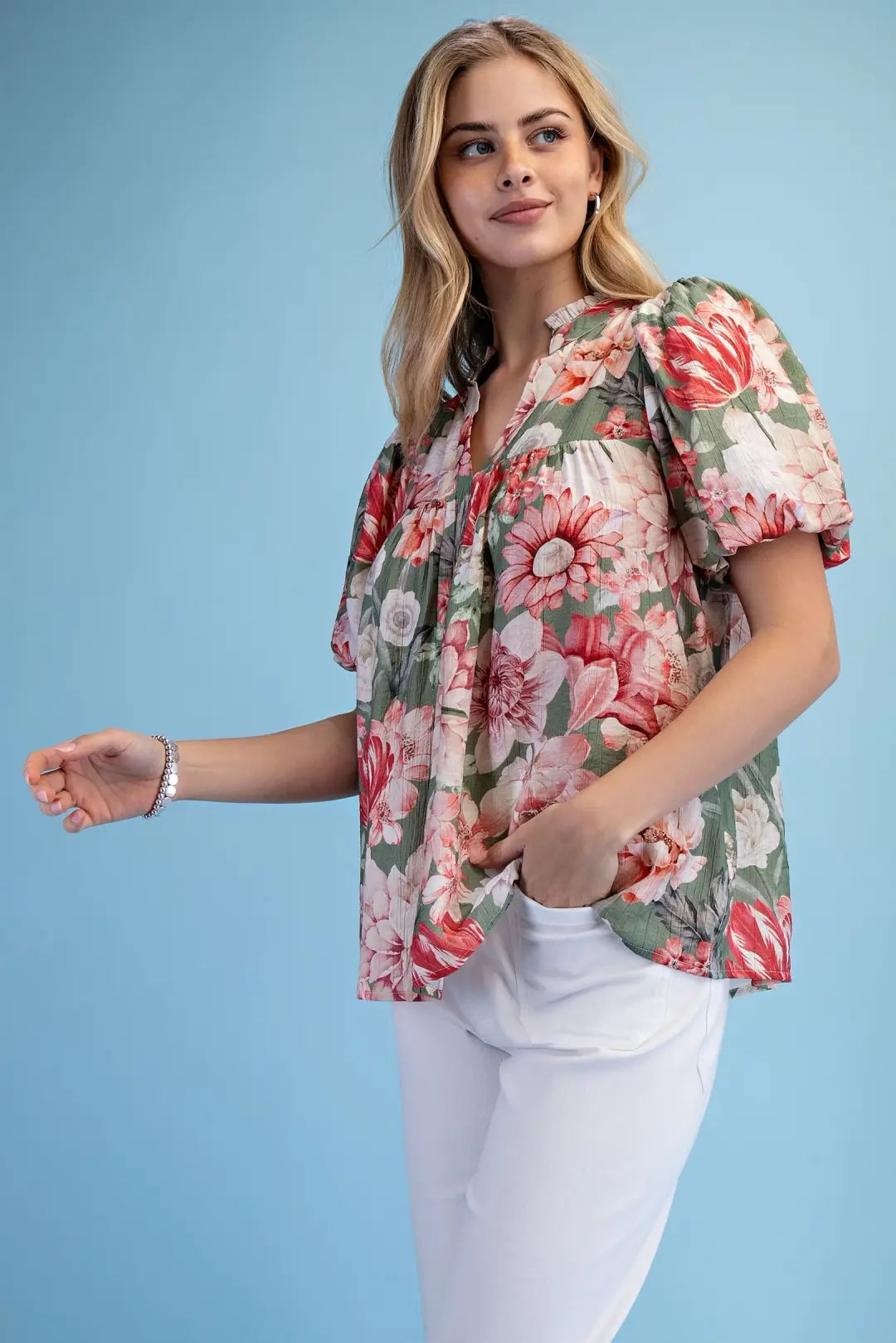 Floral Print VNeck Blouse by Gigio
