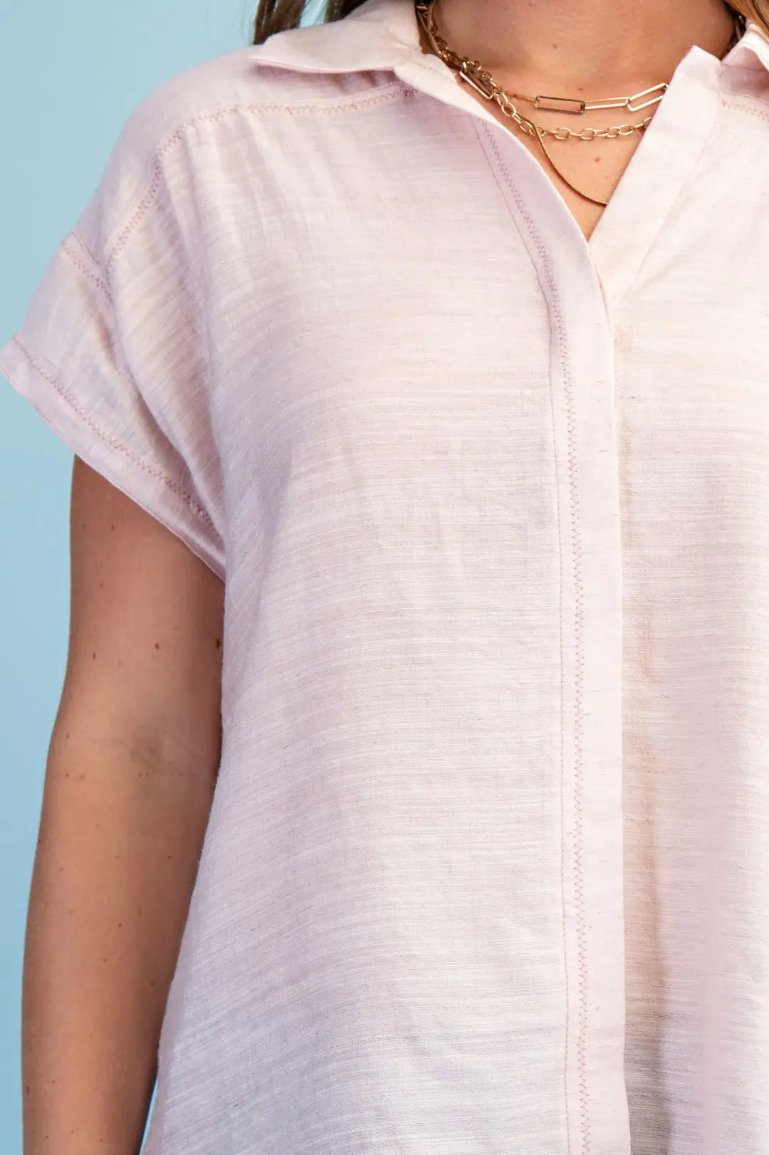 Lightweight Covered Placket Button Down with Stitching by Gigio