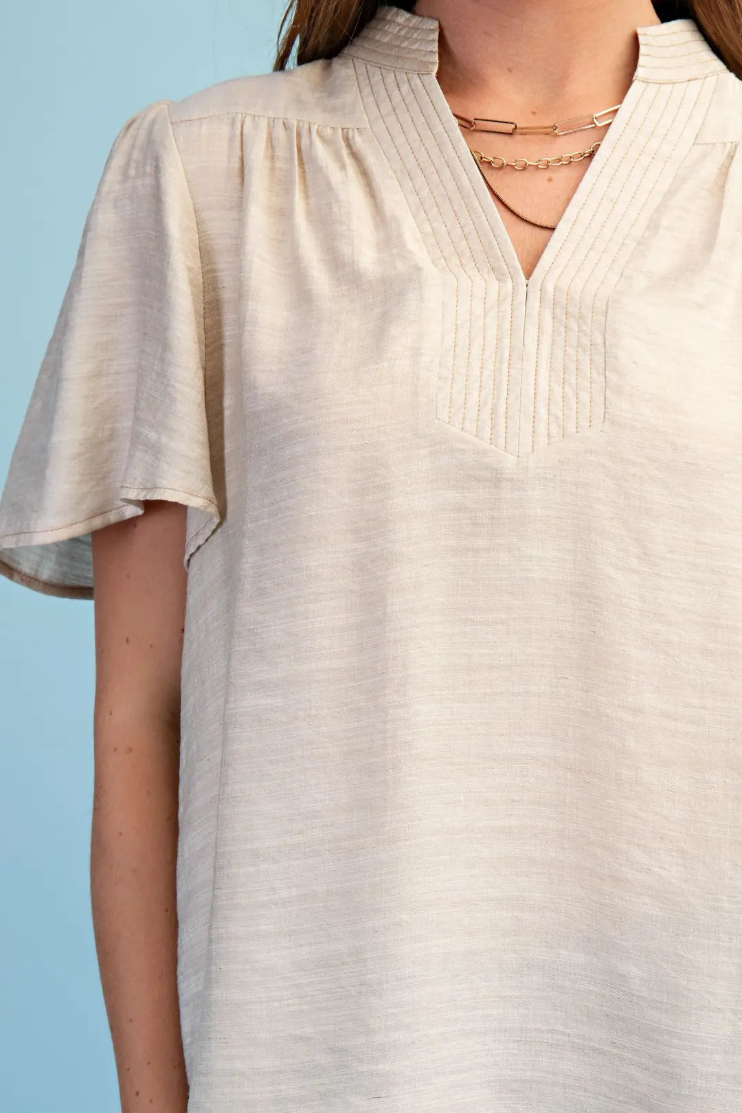 Lightweight V-Neck Blouse With Loop Button by Gigio