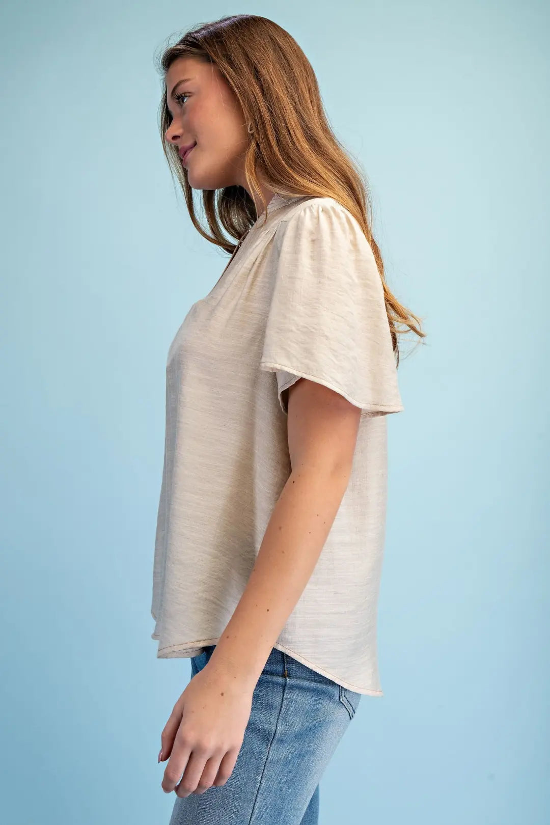 Lightweight V-Neck Blouse With Loop Button by Gigio
