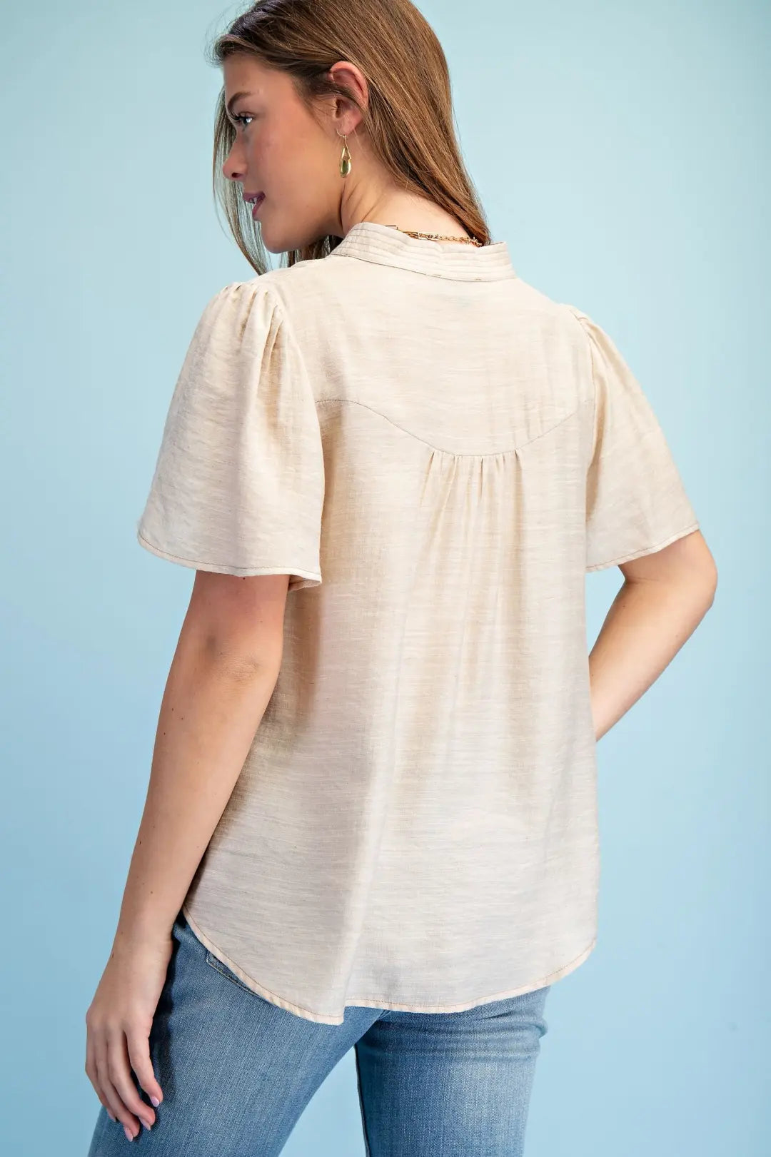 Lightweight V-Neck Blouse With Loop Button by Gigio